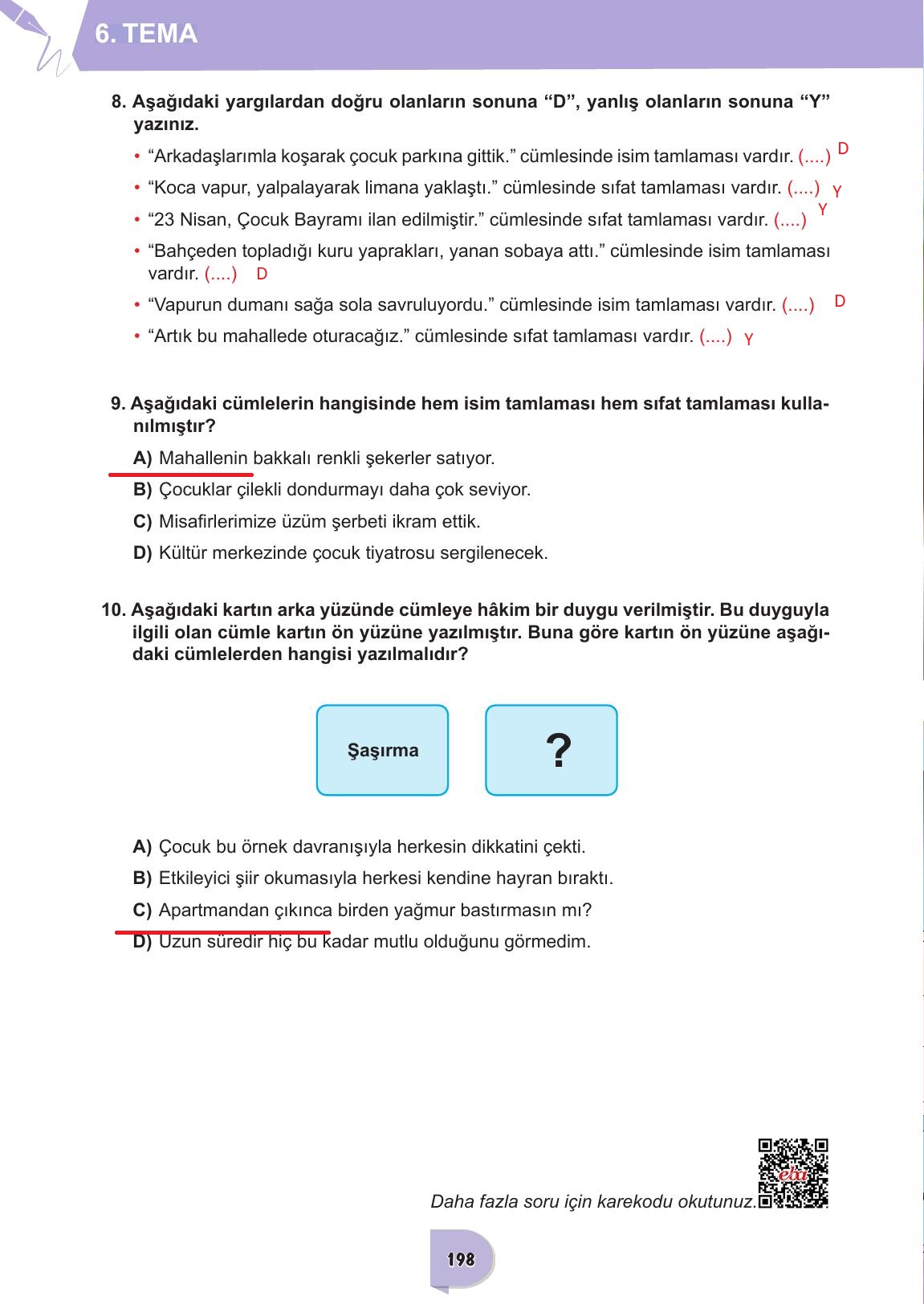 6. Sınıf Meb Yayınları Türkçe Ders Kitabı Sayfa 198 Cevapları