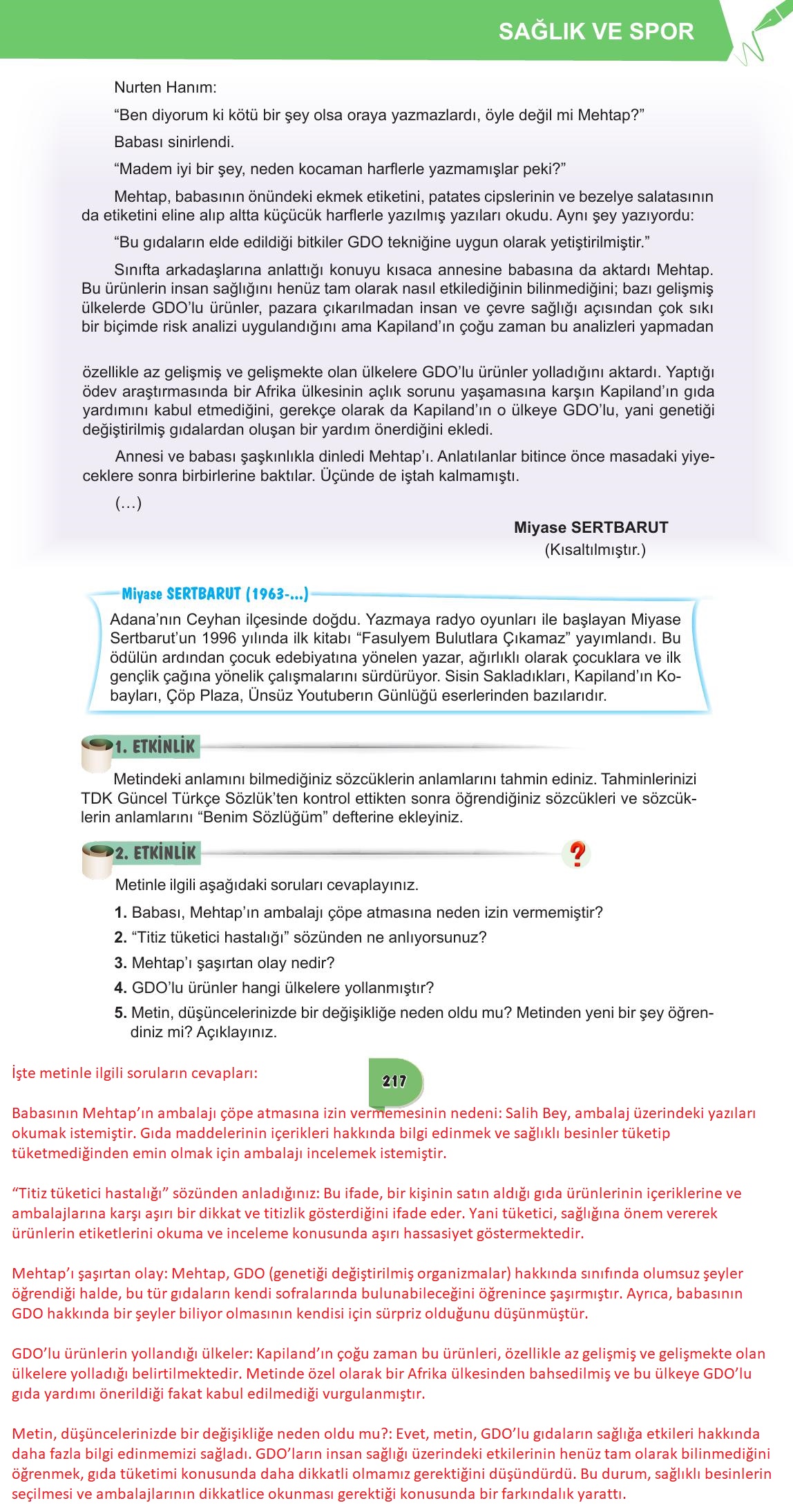 6. Sınıf Meb Yayınları Türkçe Ders Kitabı Sayfa 217 Cevapları