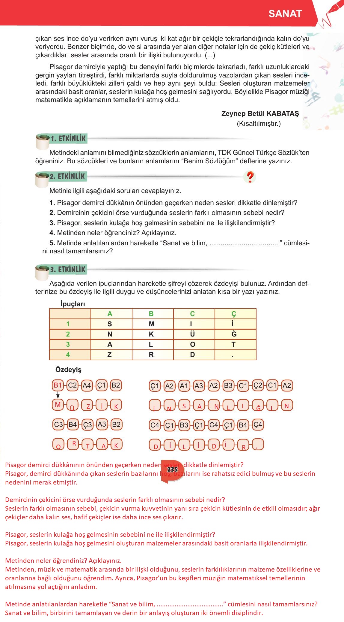 6. Sınıf Meb Yayınları Türkçe Ders Kitabı Sayfa 235 Cevapları