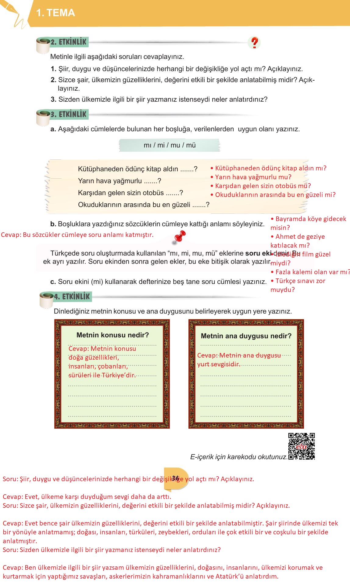 6. Sınıf Meb Yayınları Türkçe Ders Kitabı Sayfa 36 Cevapları