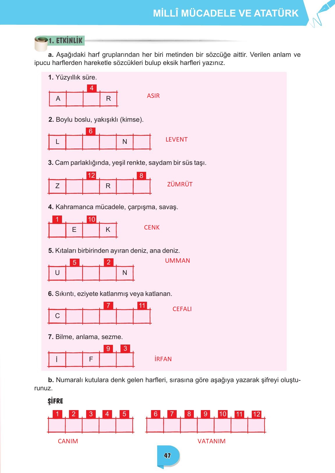 6. Sınıf Meb Yayınları Türkçe Ders Kitabı Sayfa 47 Cevapları