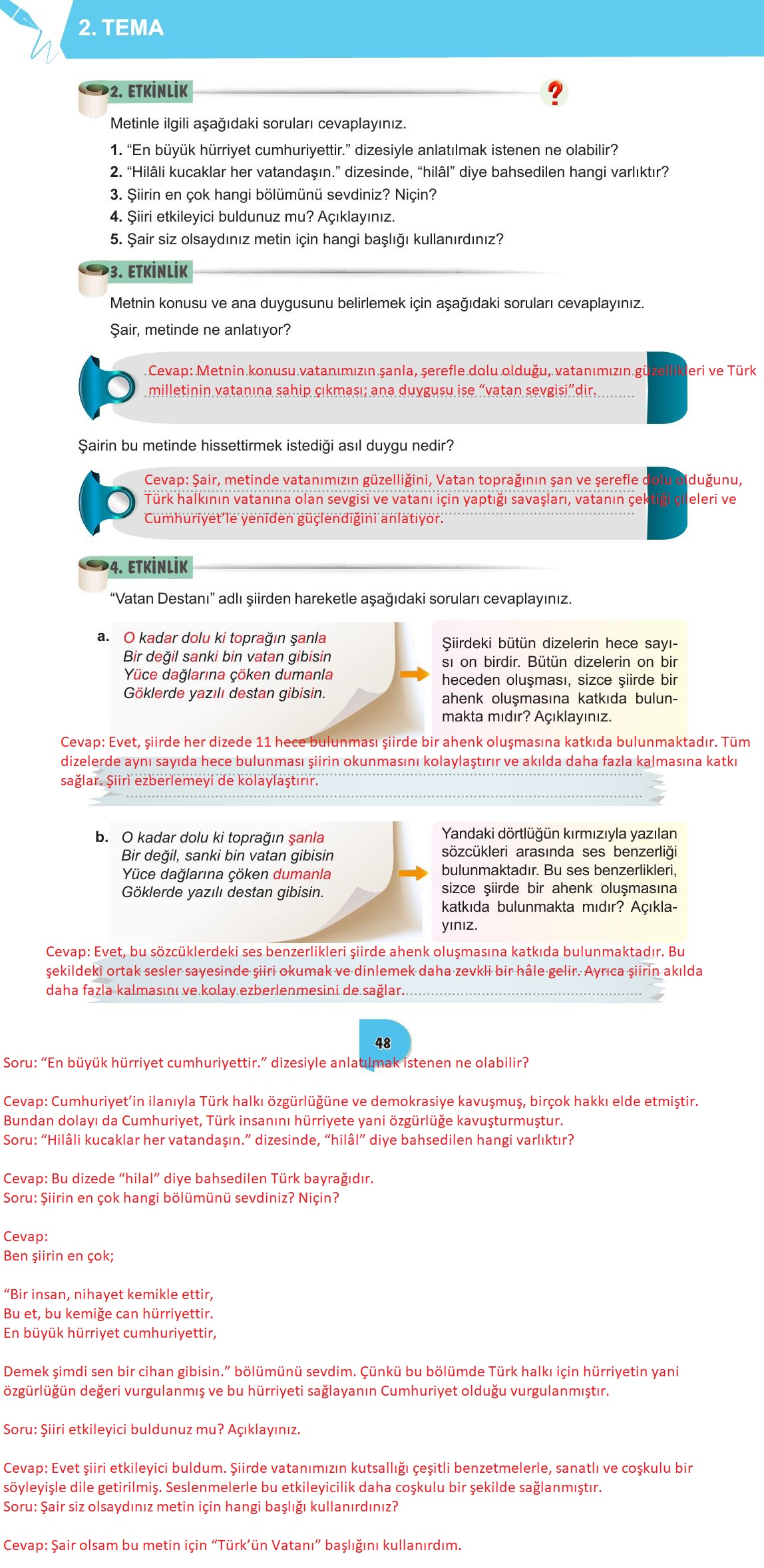 6. Sınıf Meb Yayınları Türkçe Ders Kitabı Sayfa 48 Cevapları