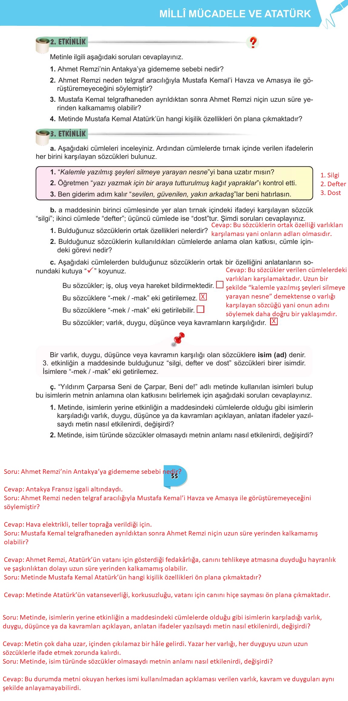 6. Sınıf Meb Yayınları Türkçe Ders Kitabı Sayfa 55 Cevapları