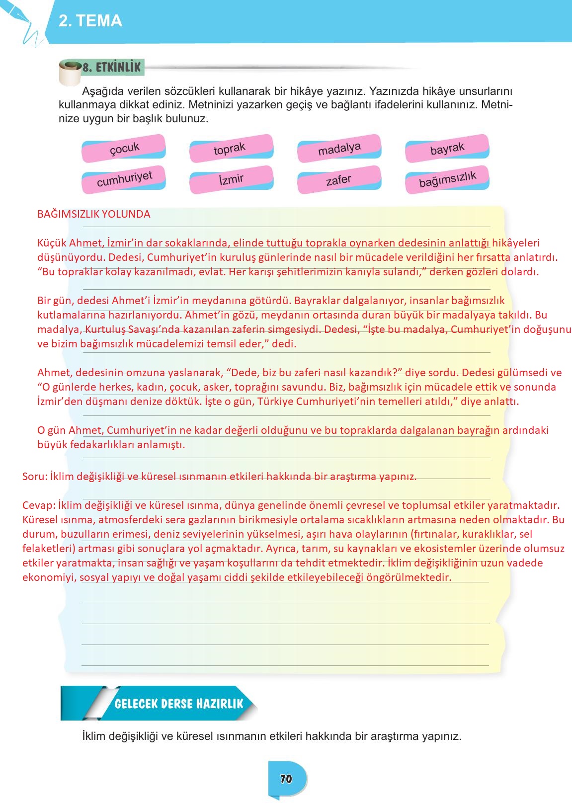 6. Sınıf Meb Yayınları Türkçe Ders Kitabı Sayfa 70 Cevapları