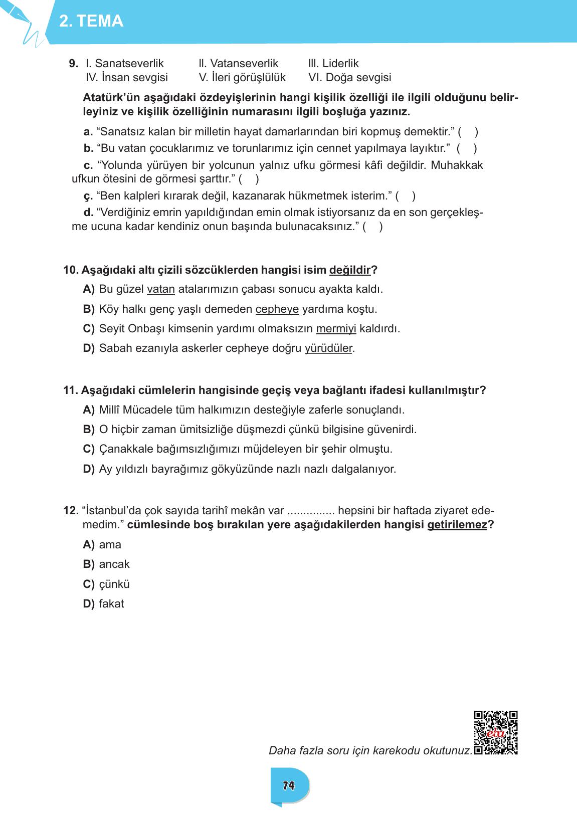 6. Sınıf Meb Yayınları Türkçe Ders Kitabı Sayfa 74 Cevapları