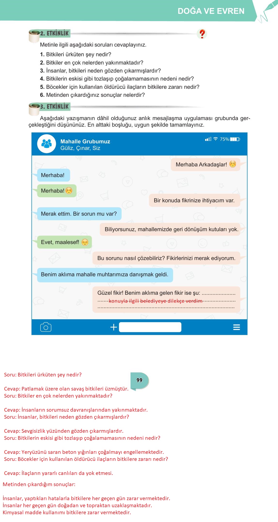 6. Sınıf Meb Yayınları Türkçe Ders Kitabı Sayfa 99 Cevapları