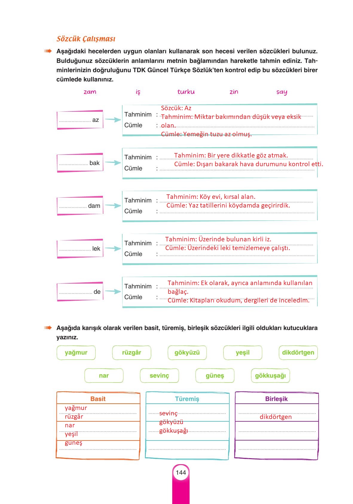 6. Sınıf Yıldırım Yayınları Türkçe Ders Kitabı Sayfa 144 Cevapları