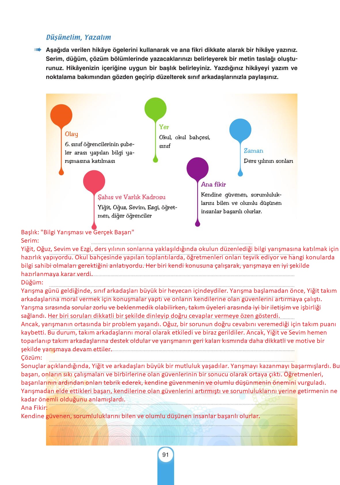 6. Sınıf Yıldırım Yayınları Türkçe Ders Kitabı Sayfa 91 Cevapları 6. Sınıf Yıldırım Yayınları Türkçe Ders Kitabı Sayfa 91 Cevapları