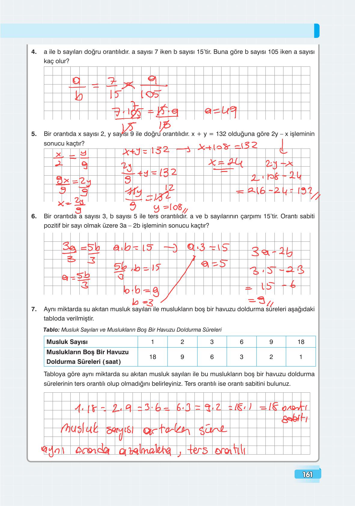 7. Sınıf Edat Yayınları Matematik Ders Kitabı Sayfa 161 Cevapları