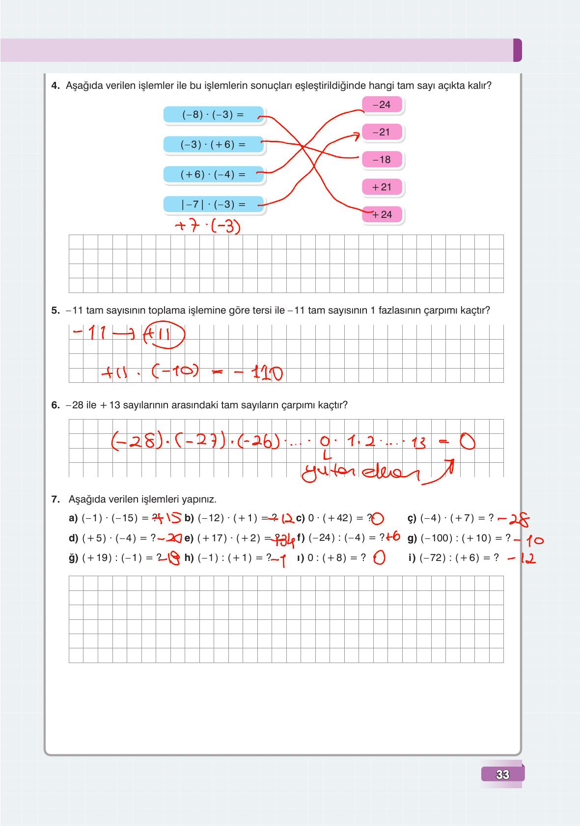 7. Sınıf Edat Yayınları Matematik Ders Kitabı Sayfa 33 Cevapları