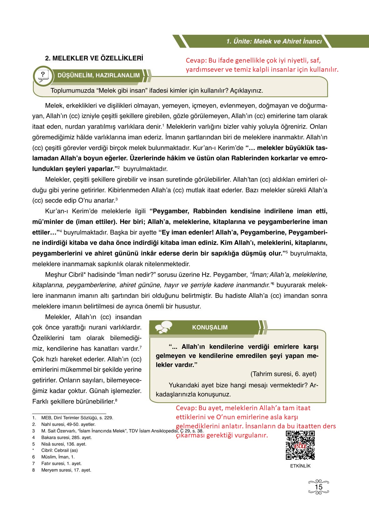 7. Sınıf Erkad Yayıncılık Din Kültürü Ve Ahlak Bilgisi Ders Kitabı Sayfa 15 Cevapları