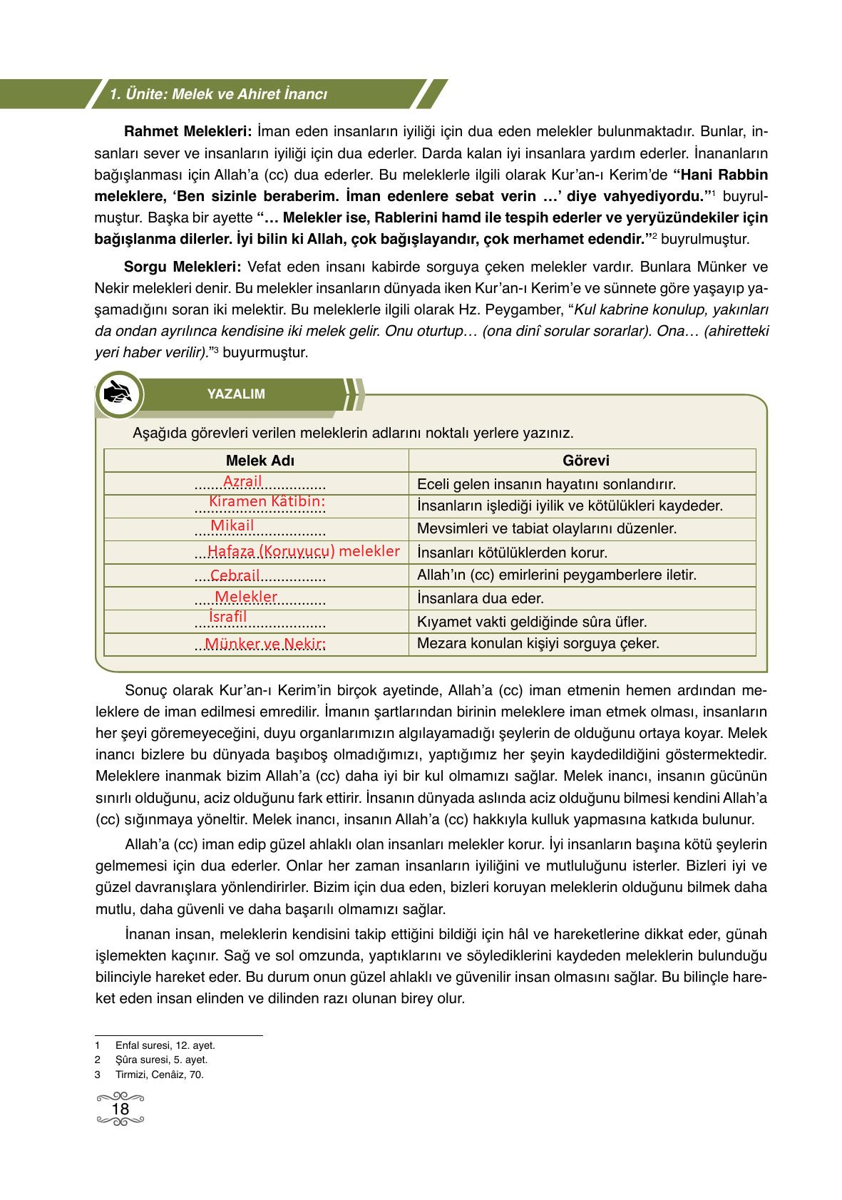 7. Sınıf Erkad Yayıncılık Din Kültürü Ve Ahlak Bilgisi Ders Kitabı Sayfa 18 Cevapları