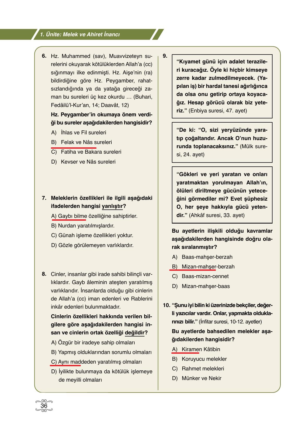 7. Sınıf Erkad Yayıncılık Din Kültürü Ve Ahlak Bilgisi Ders Kitabı Sayfa 36 Cevapları