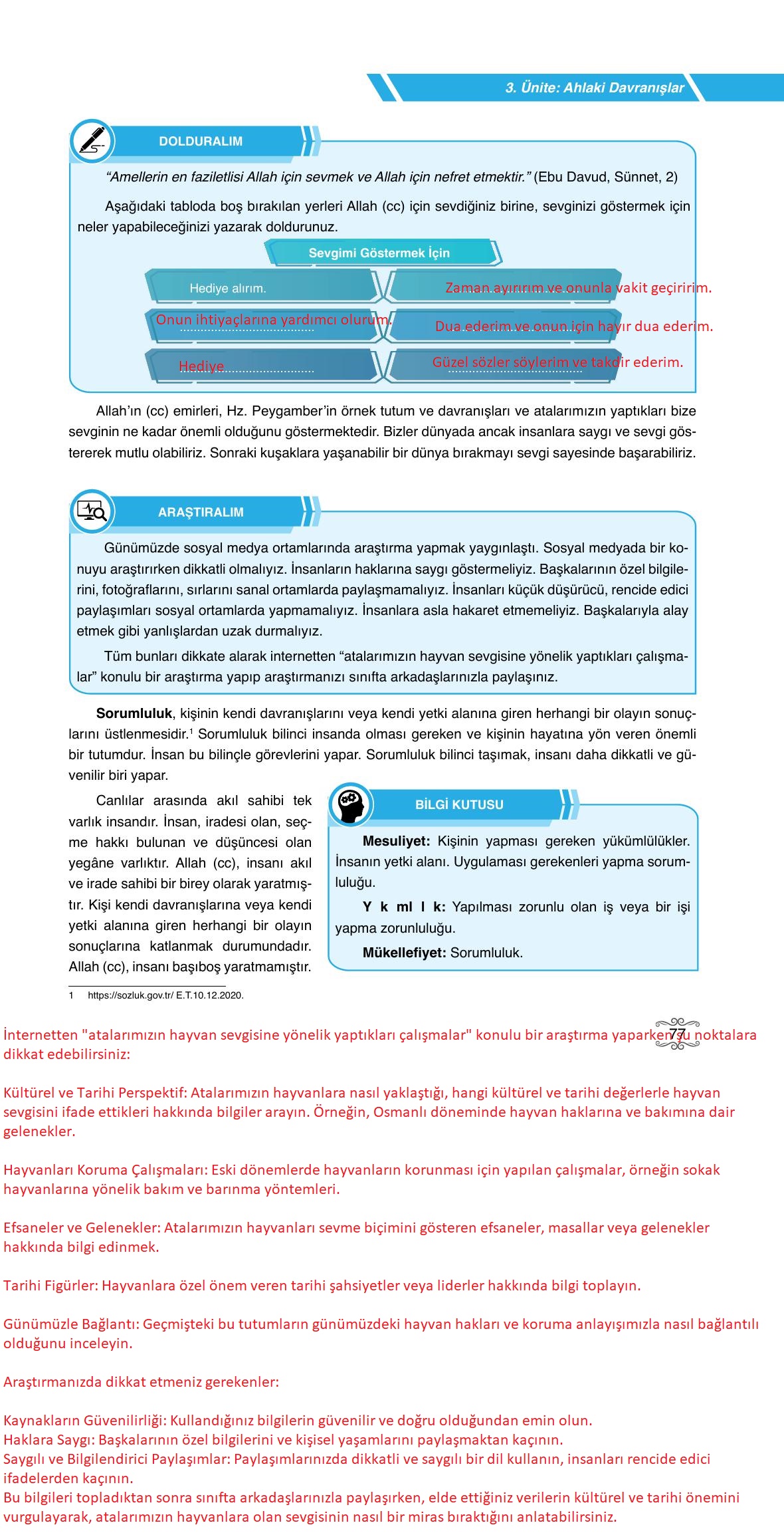 7. Sınıf Erkad Yayıncılık Din Kültürü Ve Ahlak Bilgisi Ders Kitabı Sayfa 77 Cevapları