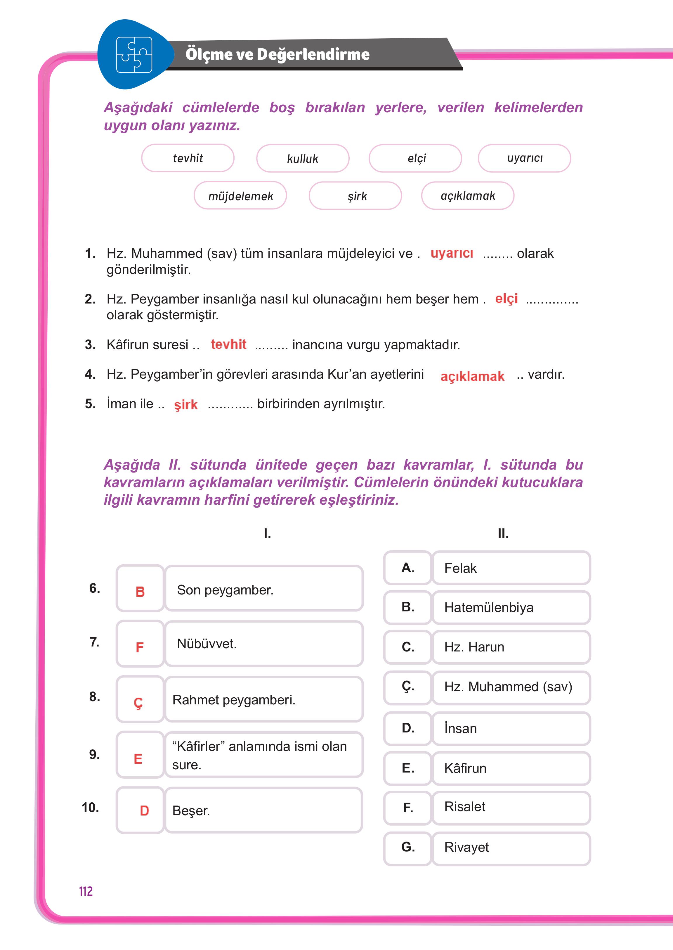 7. Sınıf Meb Yayınları Din Kültürü Ve Ahlak Bilgisi Ders Kitabı Sayfa 112 Cevapları