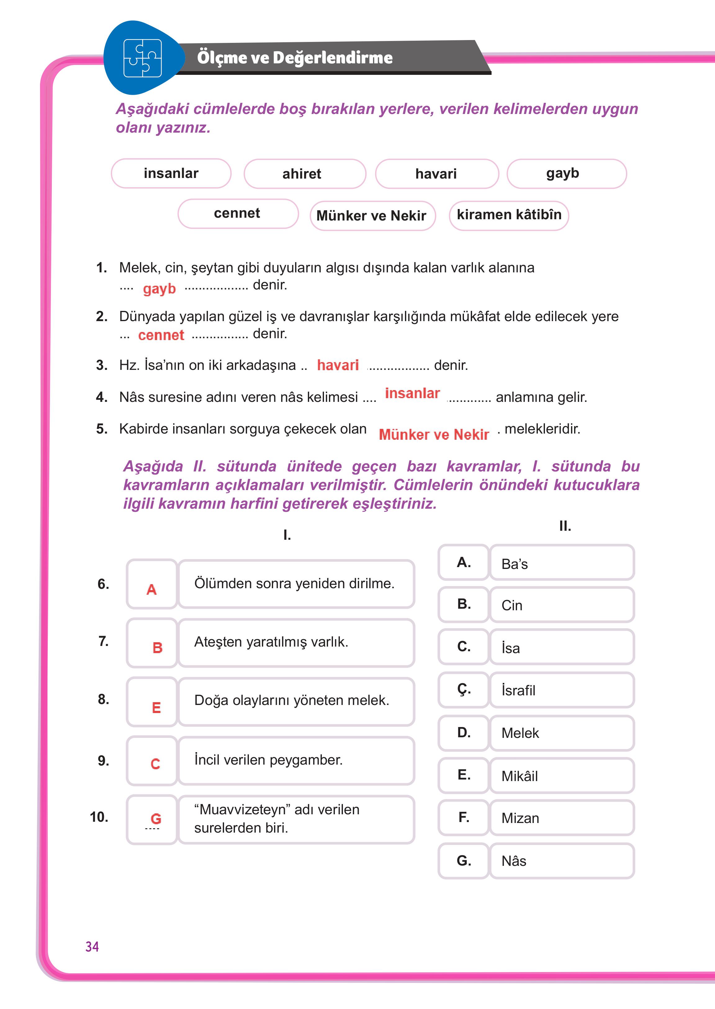 7. Sınıf Meb Yayınları Din Kültürü Ve Ahlak Bilgisi Ders Kitabı Sayfa 34 Cevapları