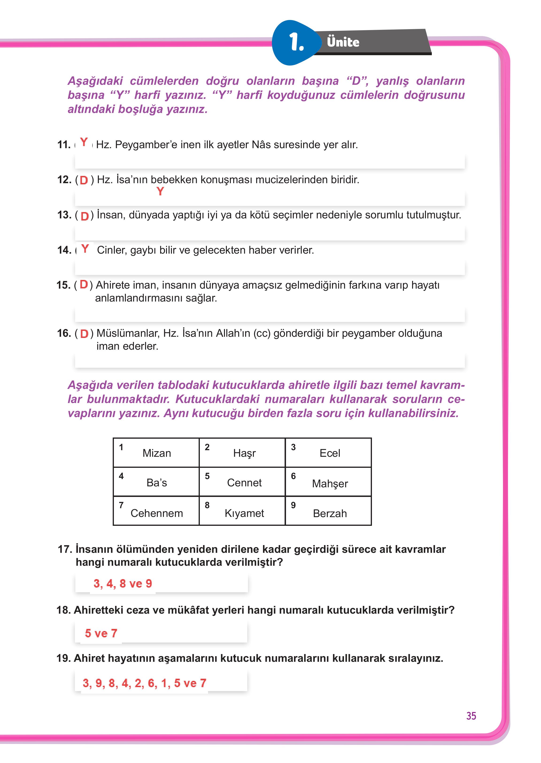 7. Sınıf Meb Yayınları Din Kültürü Ve Ahlak Bilgisi Ders Kitabı Sayfa 35 Cevapları