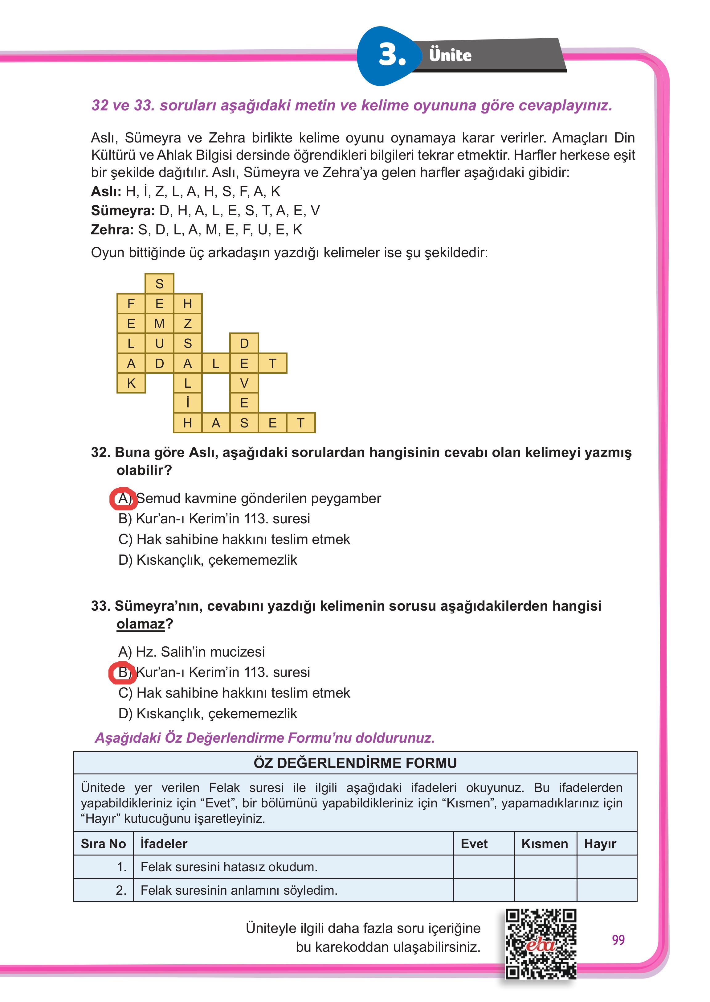 7. Sınıf Meb Yayınları Din Kültürü Ve Ahlak Bilgisi Ders Kitabı Sayfa 99 Cevapları