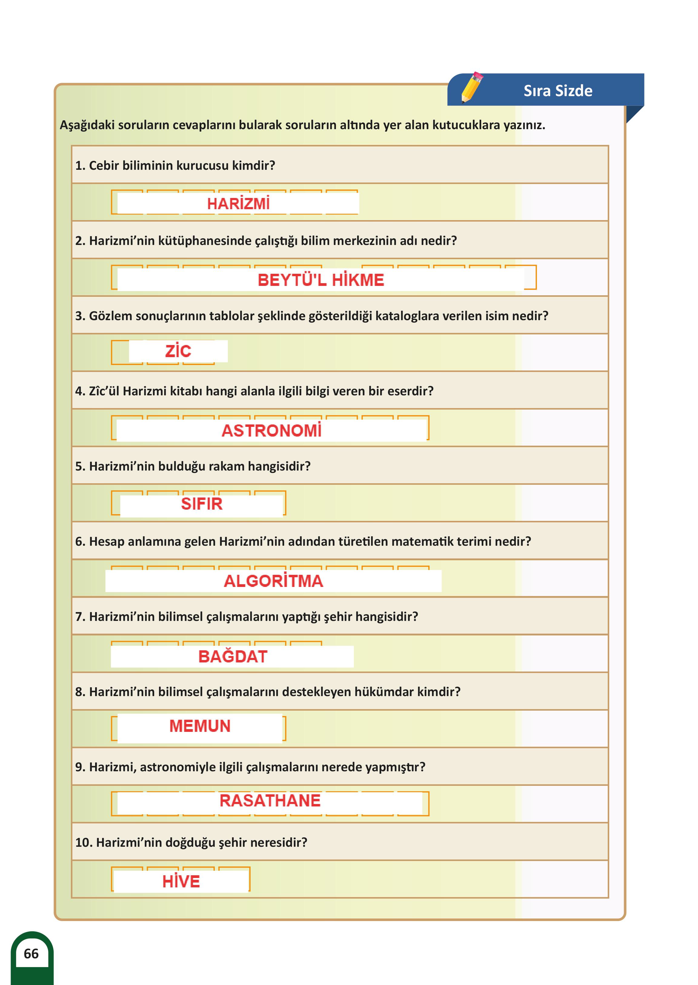 7. Sınıf Meb Yayınları Kültür Ve Medeniyetimize Yön Verenler Ders Kitabı Sayfa 67 Cevapları