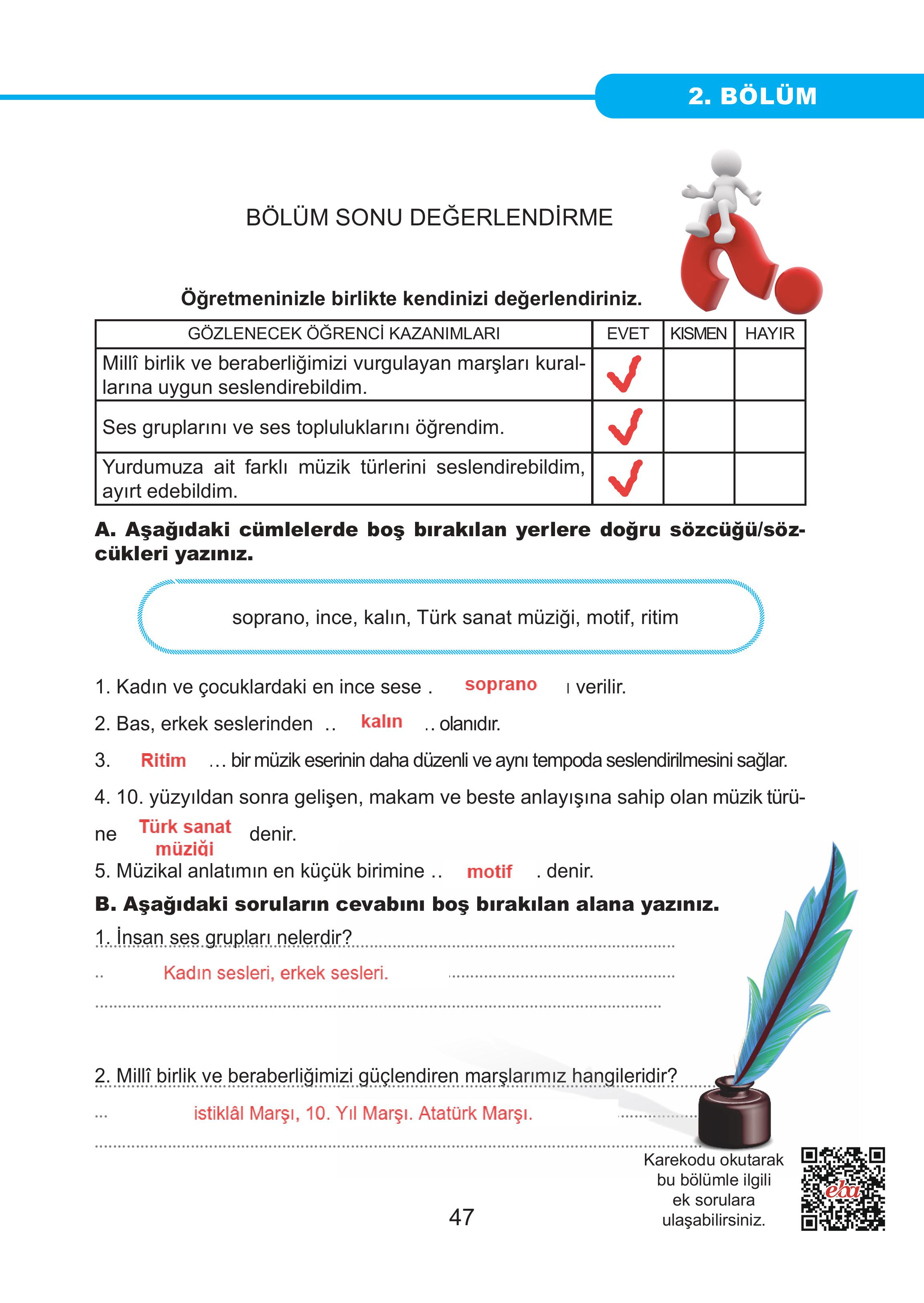7. Sınıf Meb Yayınları Müzik Ders Kitabı Sayfa 47 Cevapları