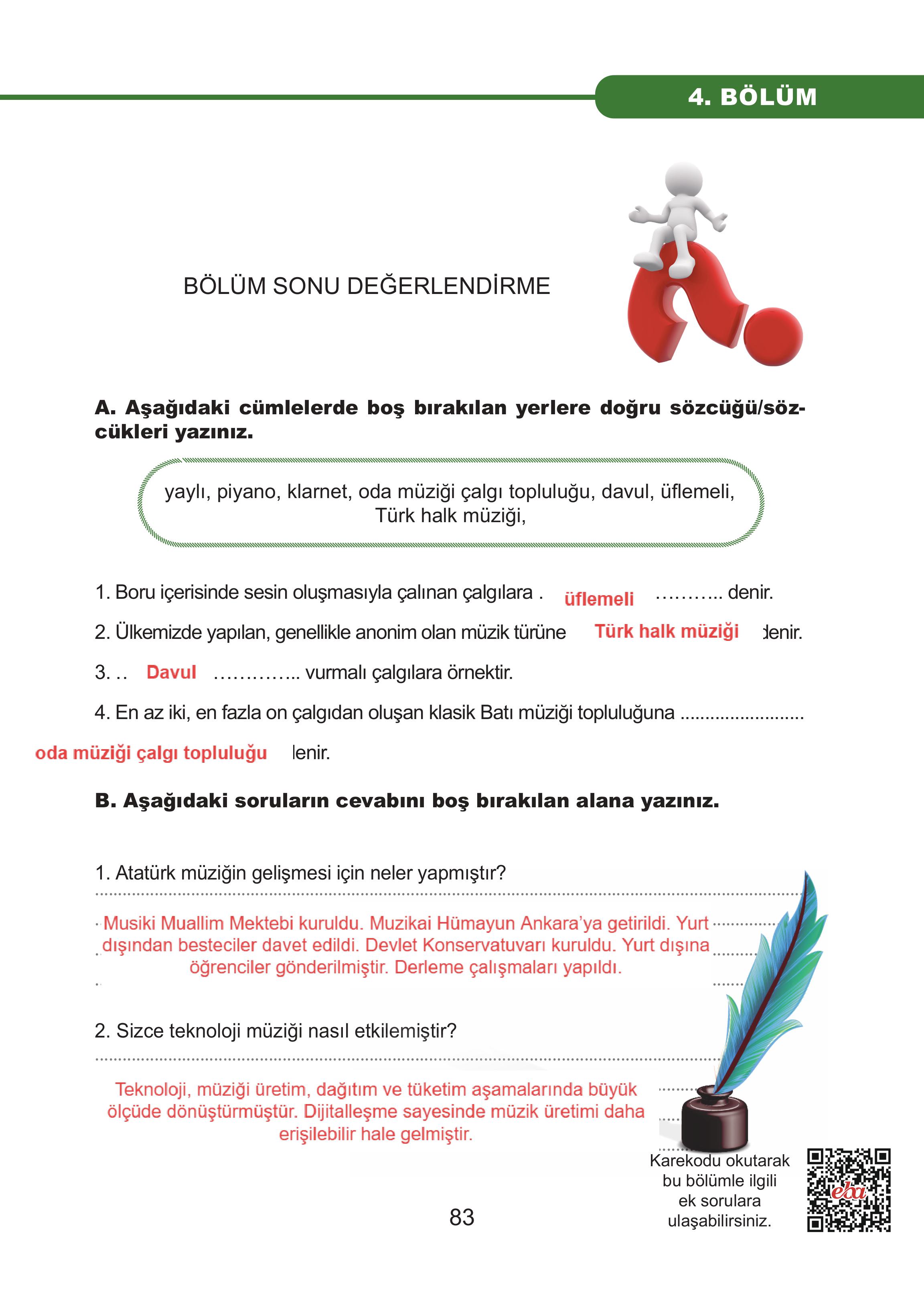 7. Sınıf Meb Yayınları Müzik Ders Kitabı Sayfa 83 Cevapları