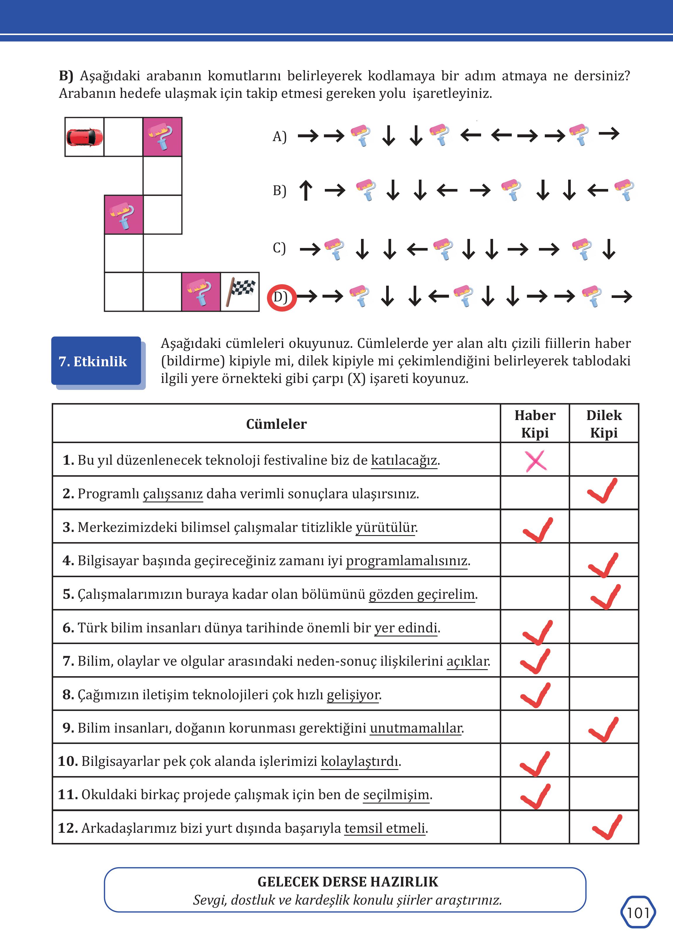 7. Sınıf Meb Yayınları Türkçe Ders Kitabı Sayfa 101 Cevapları