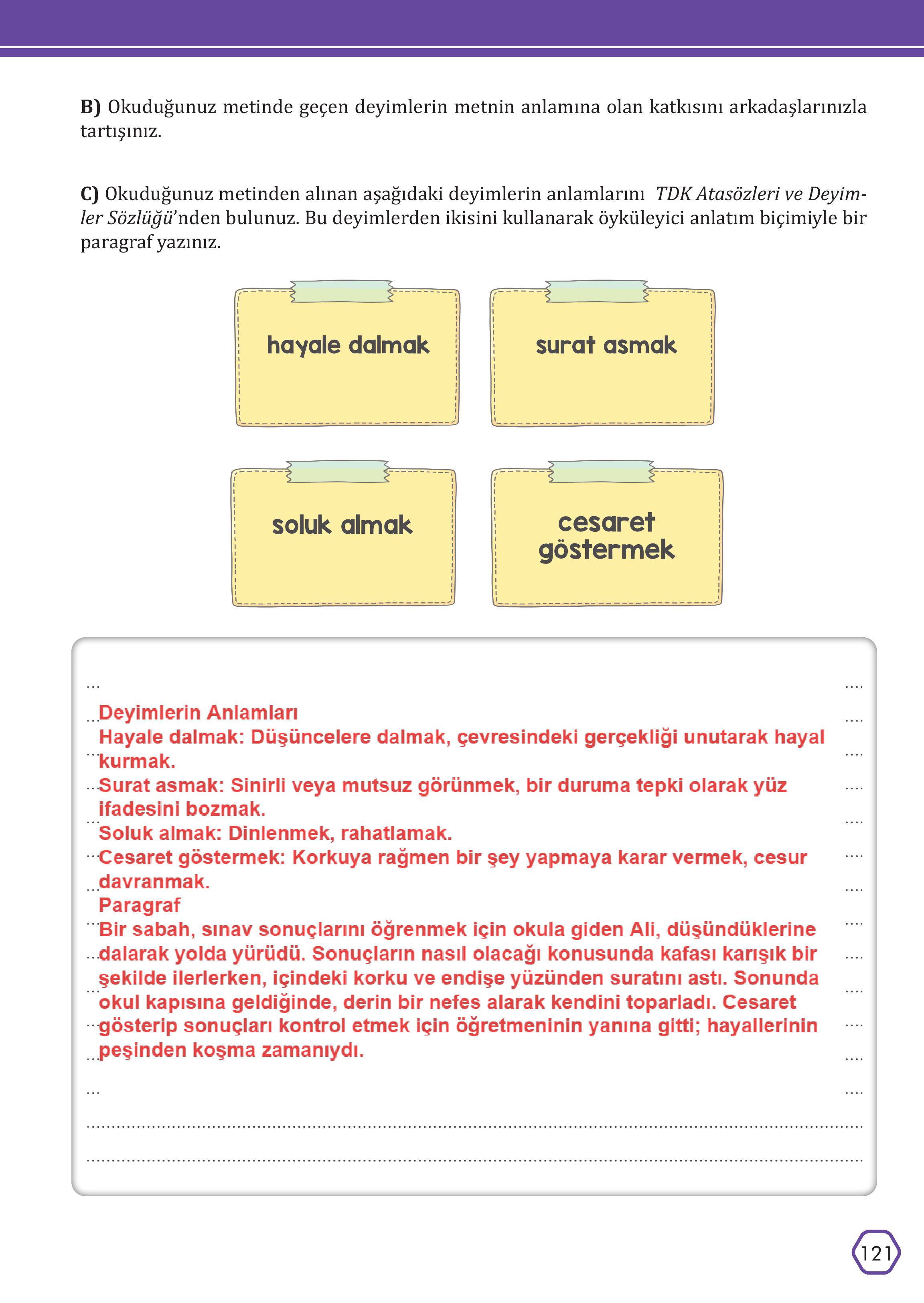 7. Sınıf Meb Yayınları Türkçe Ders Kitabı Sayfa 121 Cevapları