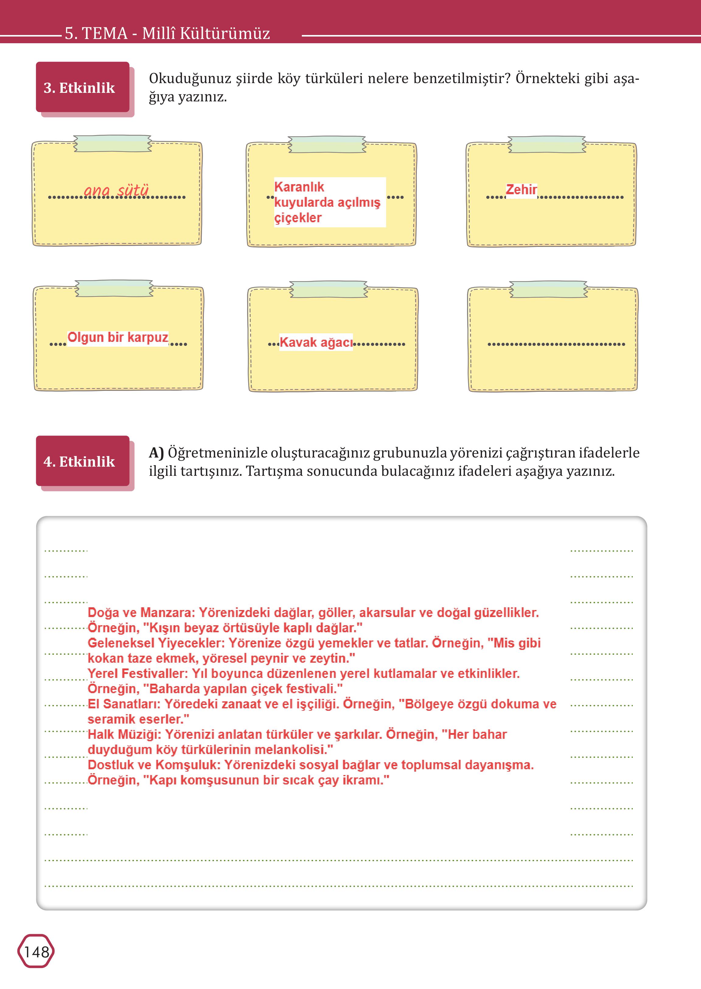 7. Sınıf Meb Yayınları Türkçe Ders Kitabı Sayfa 148 Cevapları