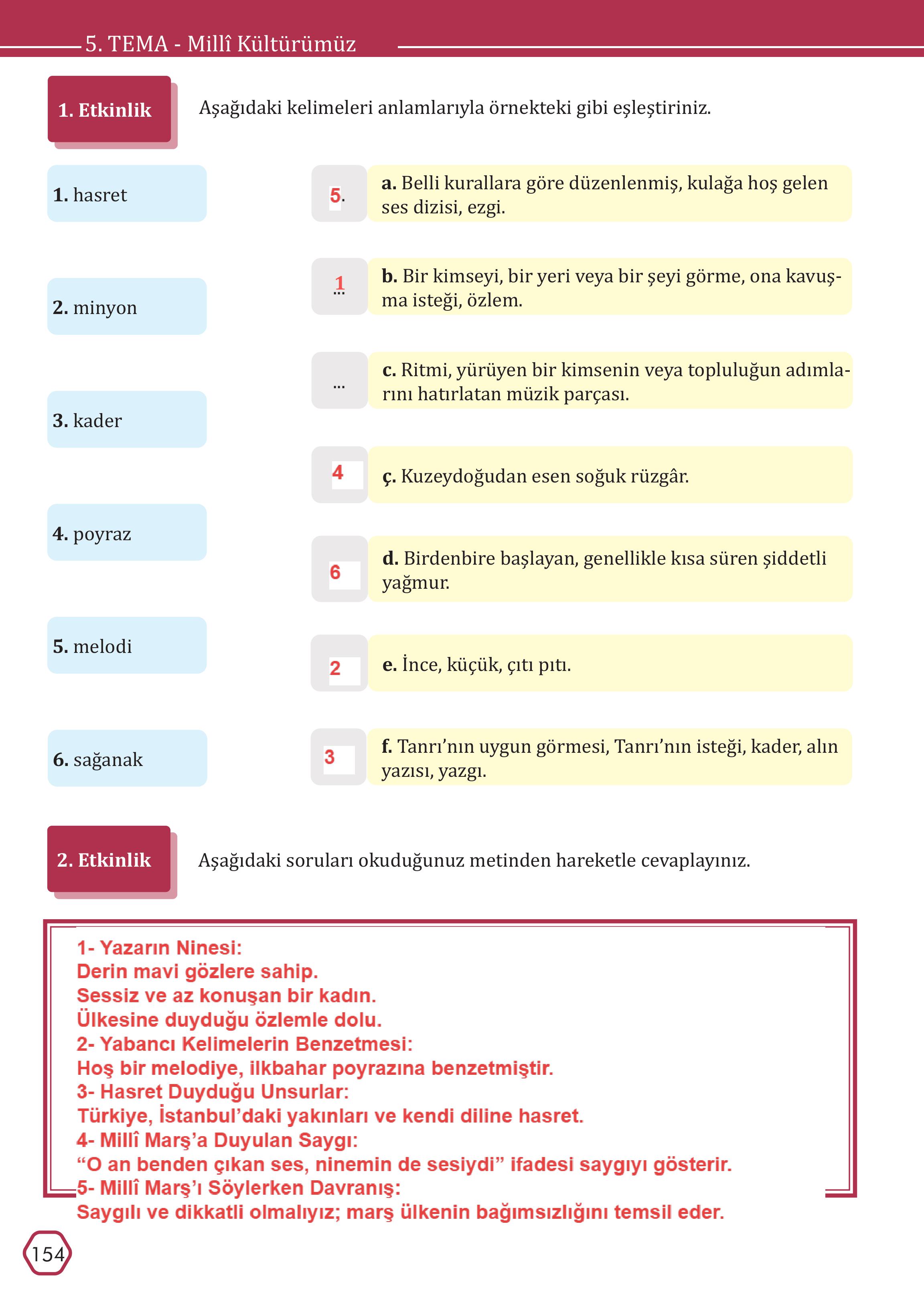 7. Sınıf Meb Yayınları Türkçe Ders Kitabı Sayfa 154 Cevapları