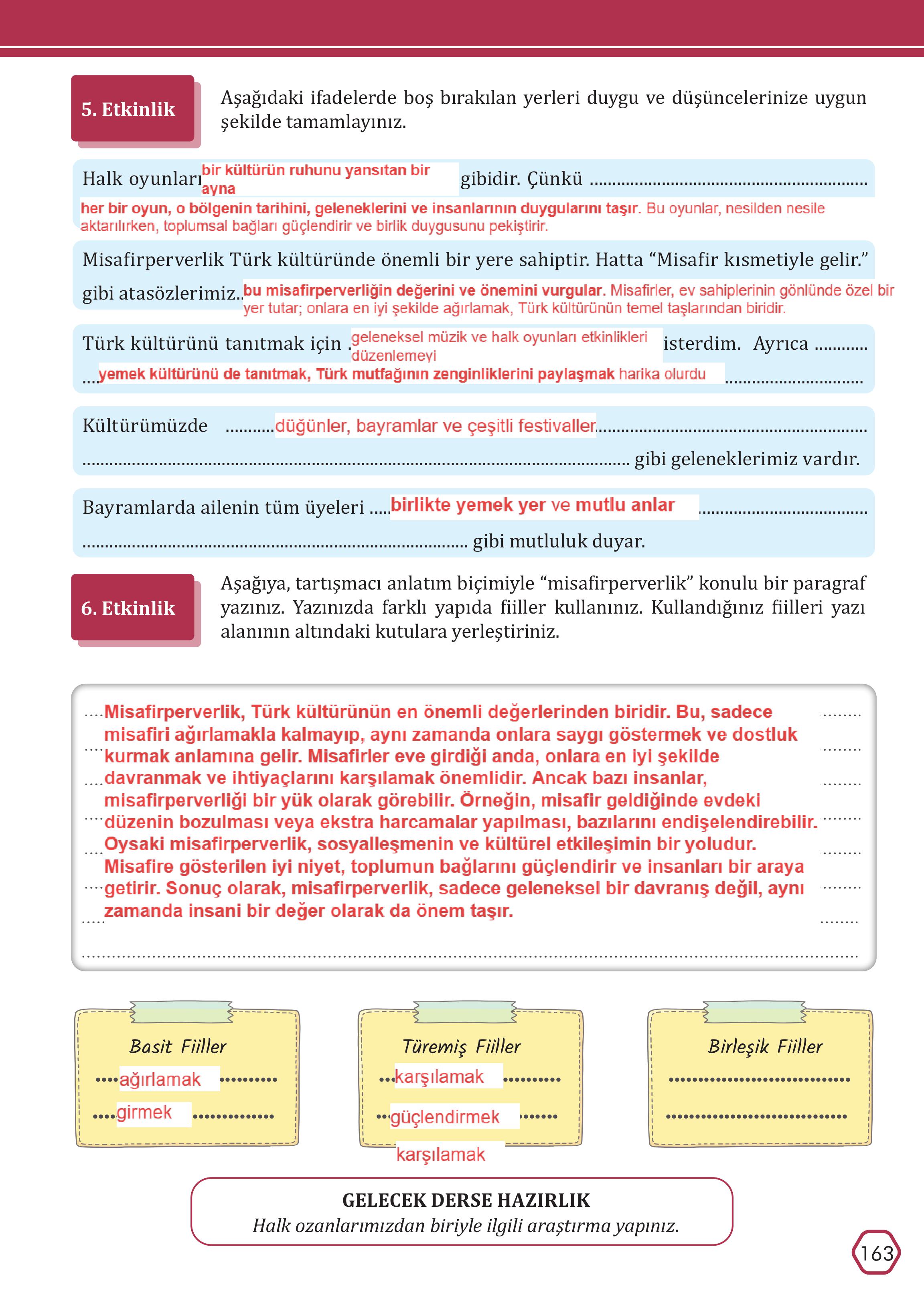 7. Sınıf Meb Yayınları Türkçe Ders Kitabı Sayfa 163 Cevapları