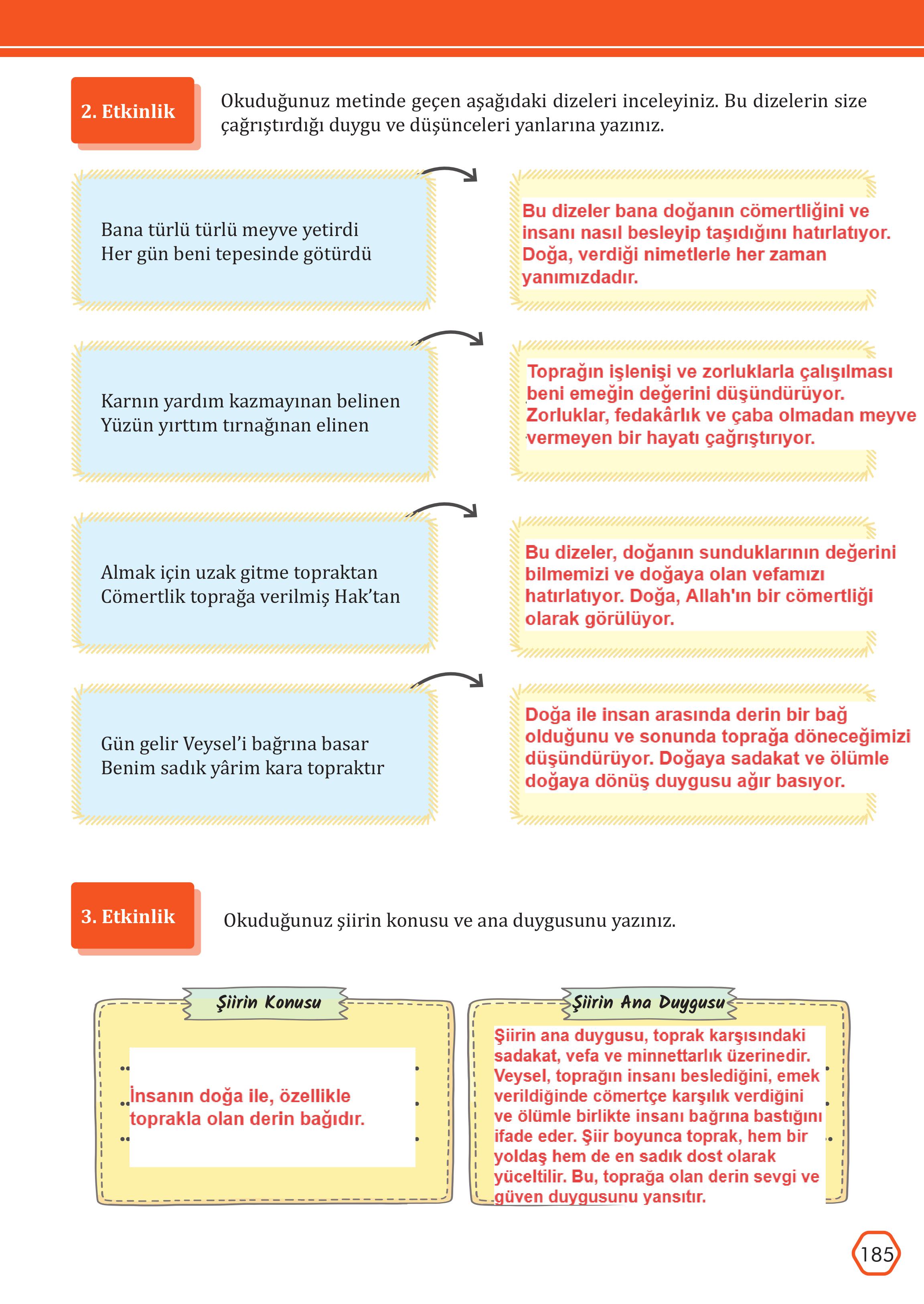 7. Sınıf Meb Yayınları Türkçe Ders Kitabı Sayfa 185 Cevapları