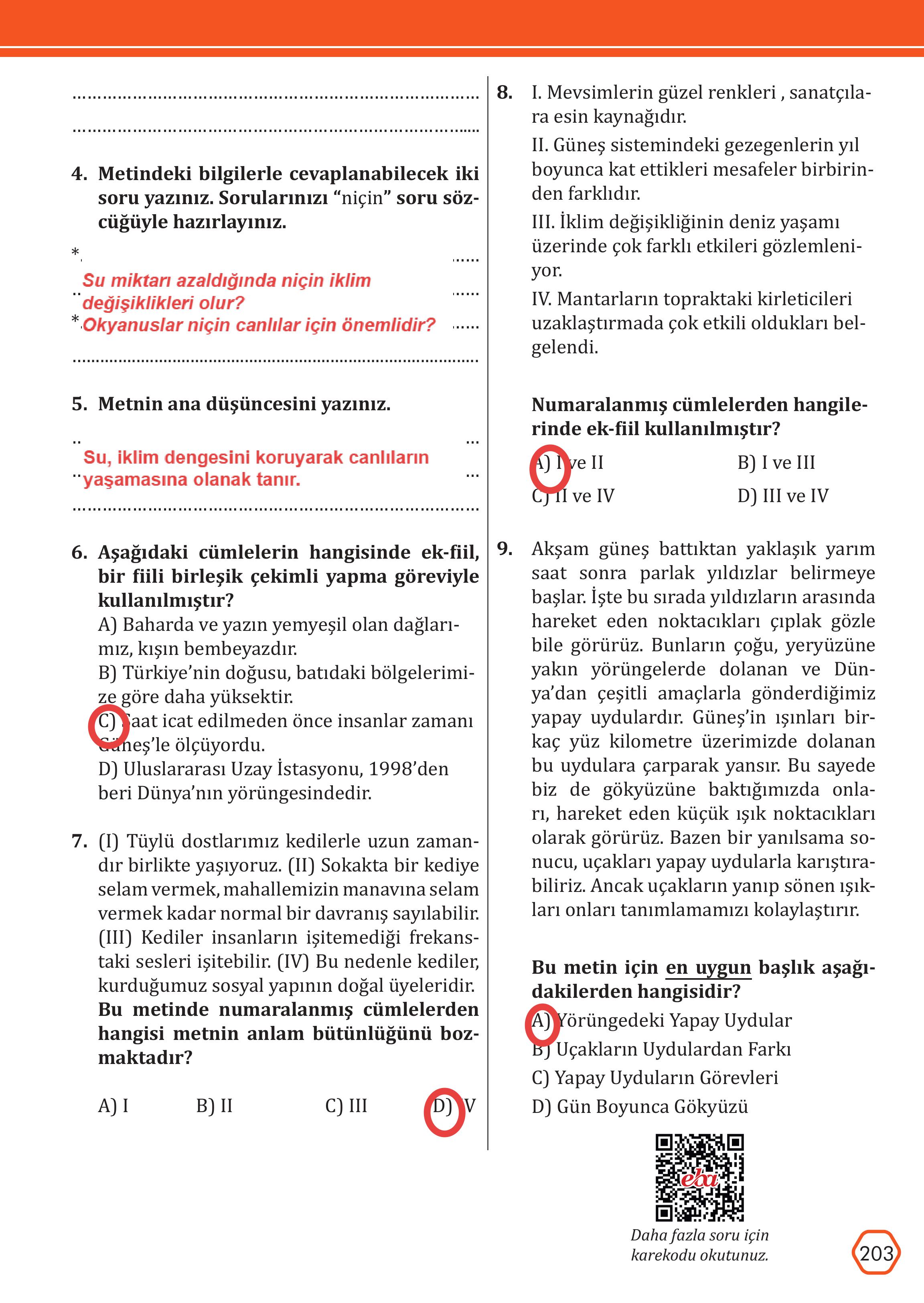 7. Sınıf Meb Yayınları Türkçe Ders Kitabı Sayfa 203 Cevapları