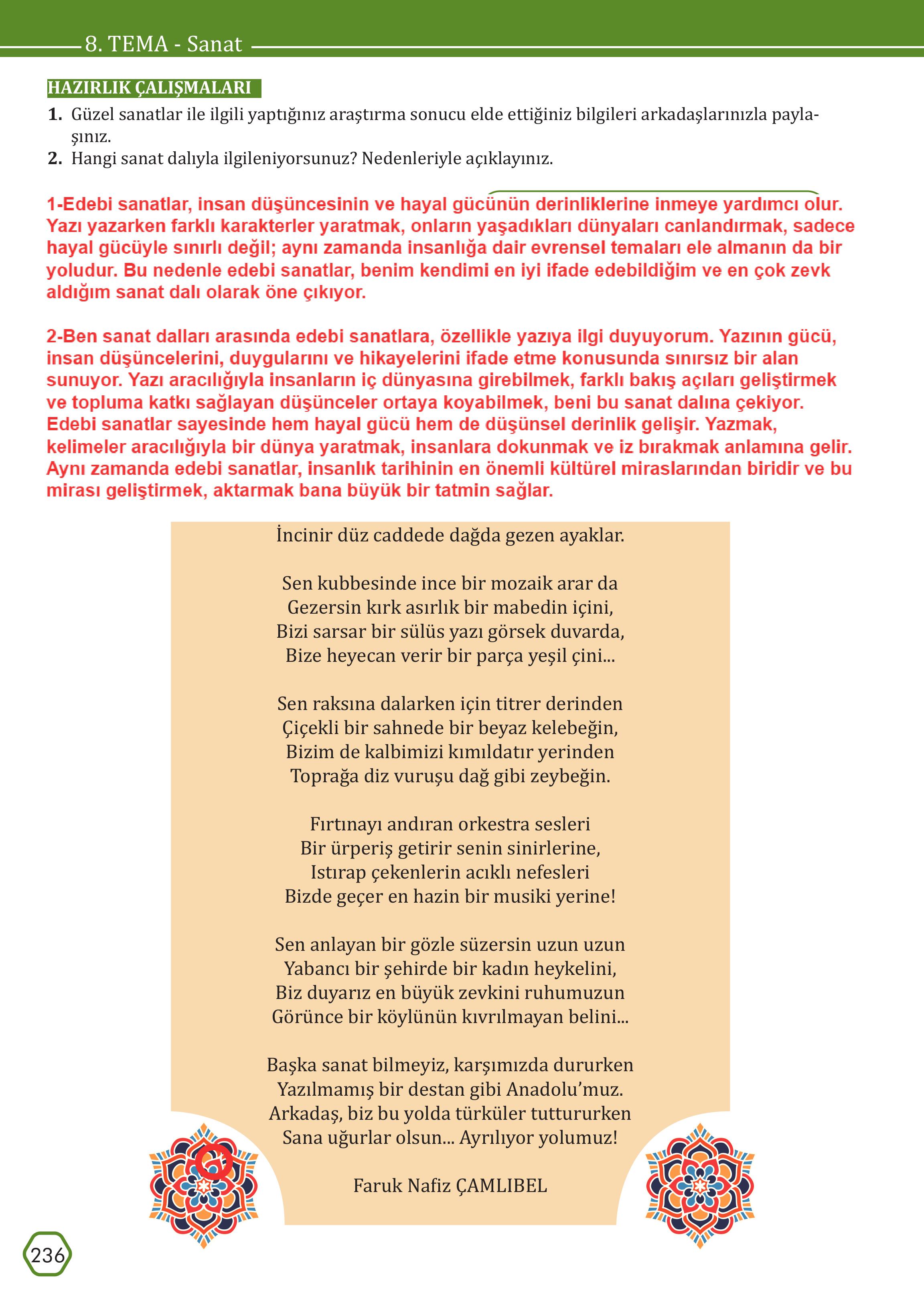 7. Sınıf Meb Yayınları Türkçe Ders Kitabı Sayfa 236 Cevapları