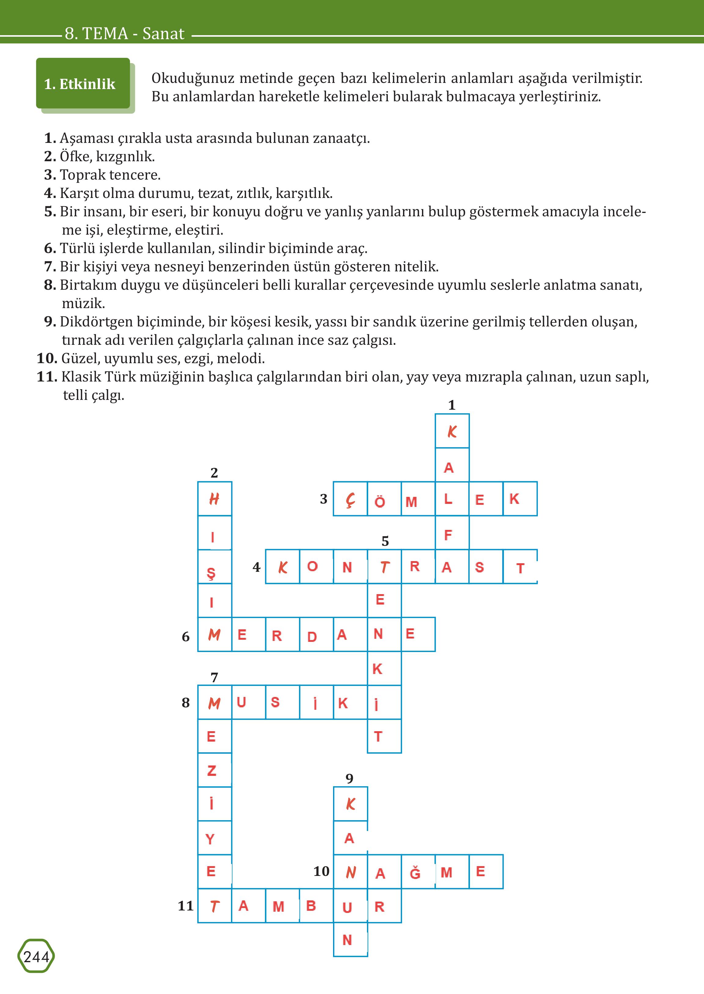 7. Sınıf Meb Yayınları Türkçe Ders Kitabı Sayfa 244 Cevapları