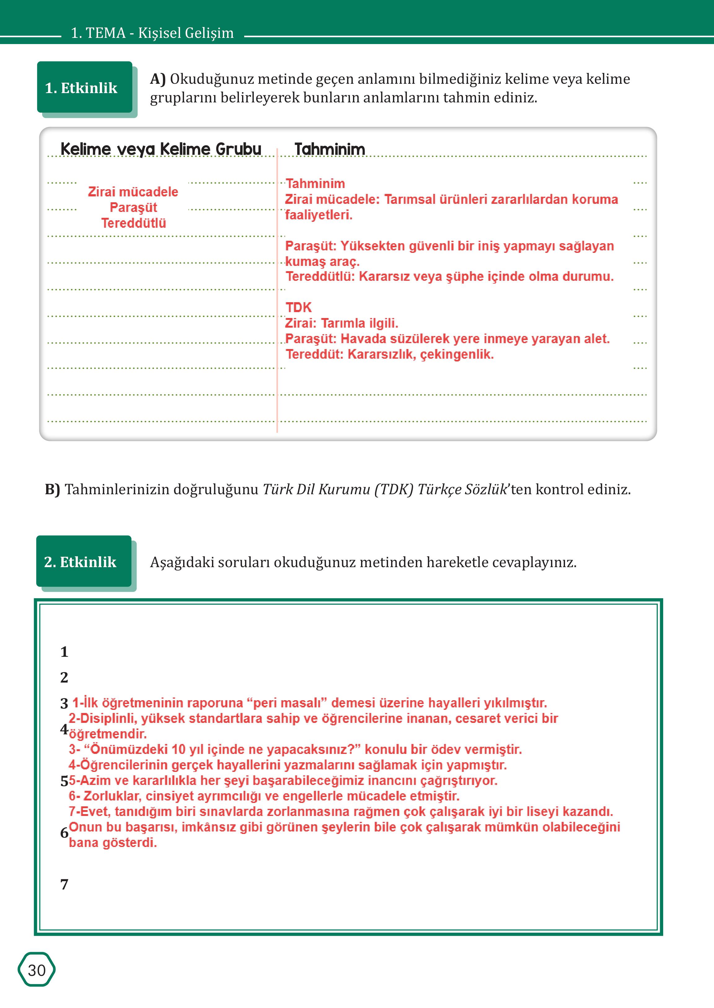 7. Sınıf Meb Yayınları Türkçe Ders Kitabı Sayfa 30 Cevapları 7. Sınıf Meb Yayınları Türkçe Ders Kitabı Sayfa 30 Cevapları