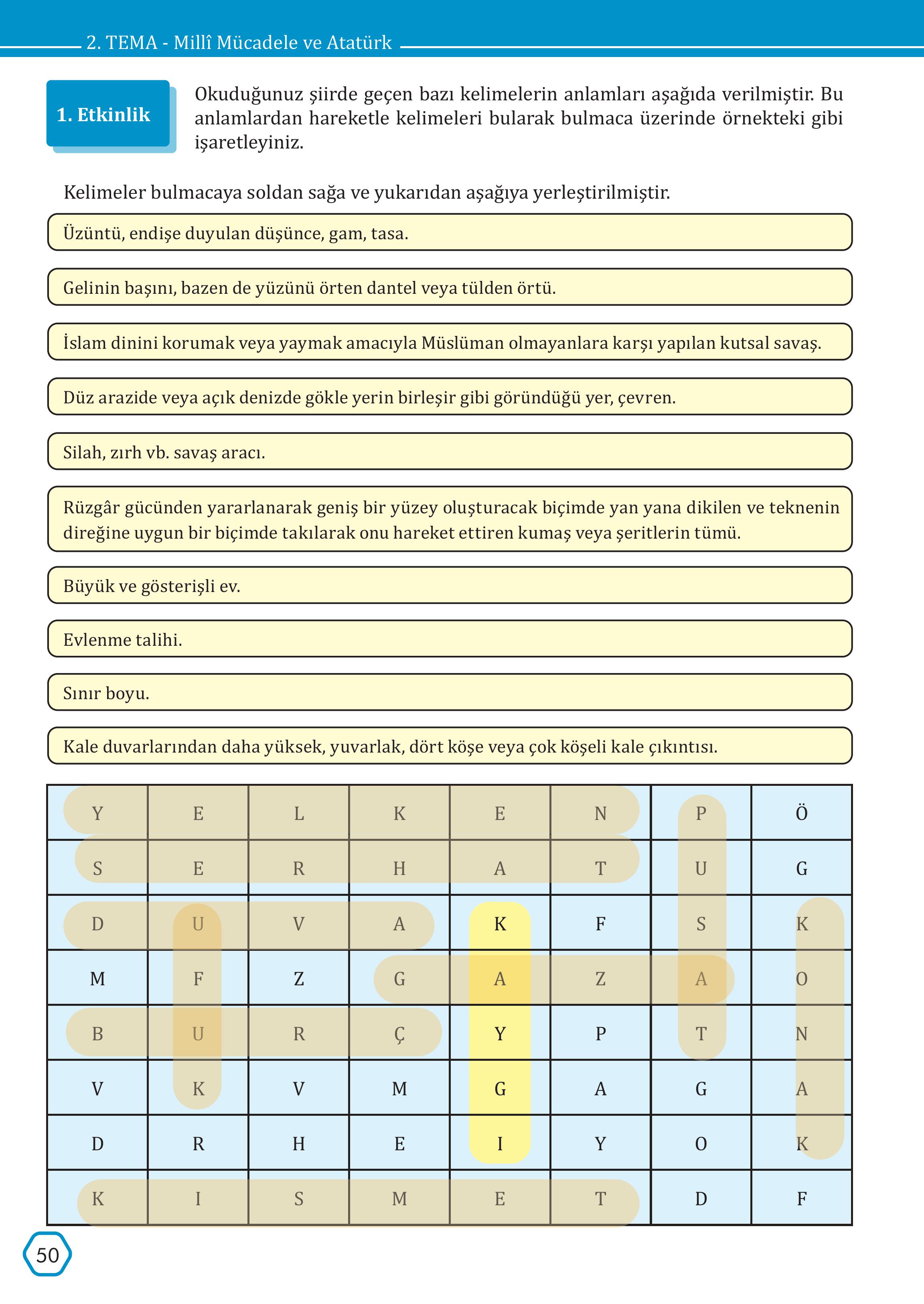 7. Sınıf Meb Yayınları Türkçe Ders Kitabı Sayfa 50 Cevapları