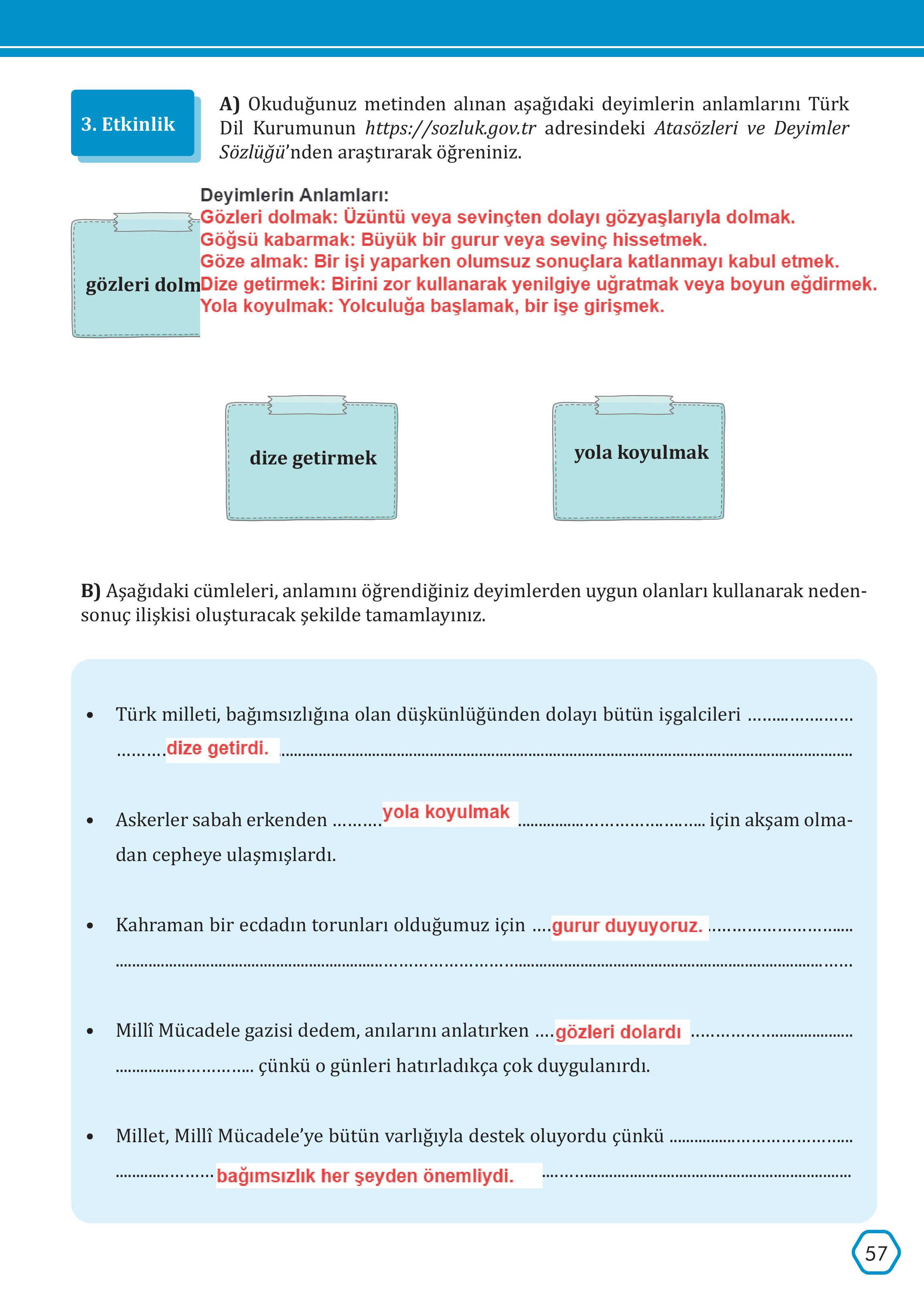 7. Sınıf Meb Yayınları Türkçe Ders Kitabı Sayfa 57 Cevapları