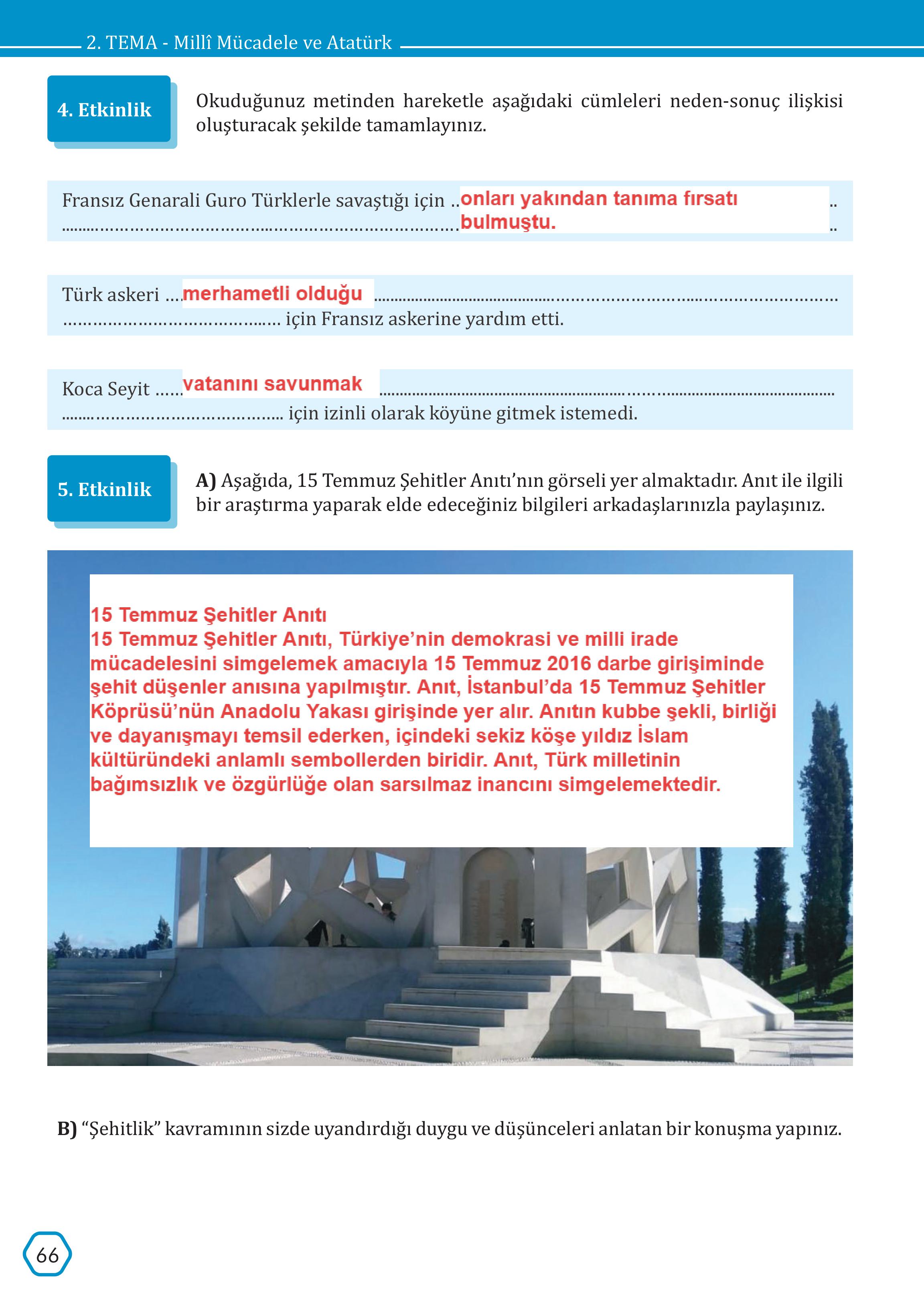 7. Sınıf Meb Yayınları Türkçe Ders Kitabı Sayfa 66 Cevapları