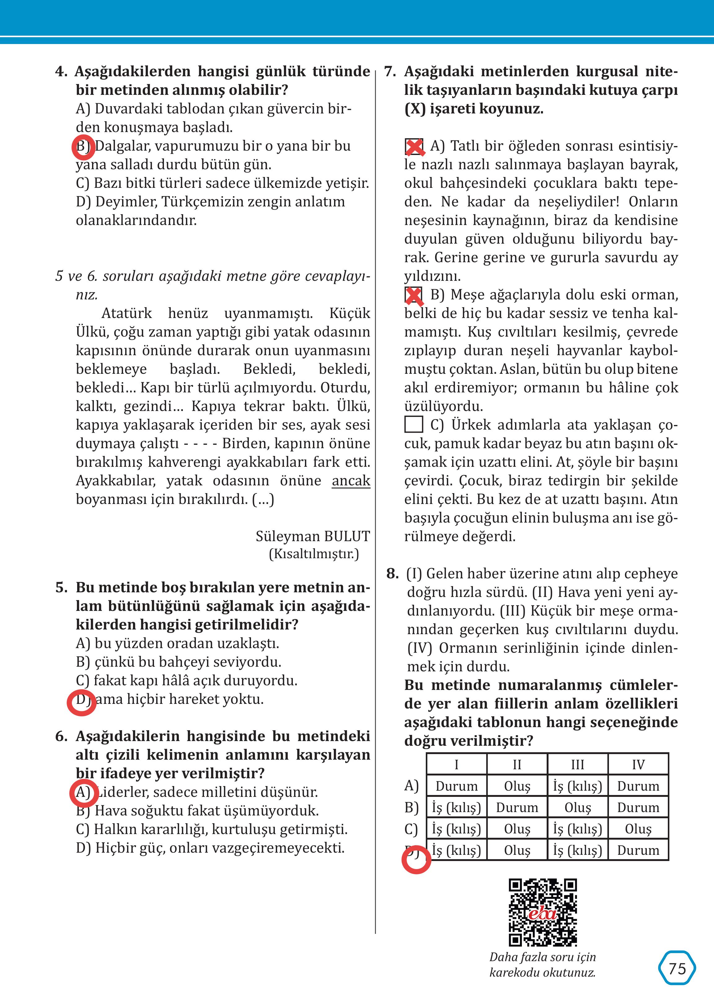 7. Sınıf Meb Yayınları Türkçe Ders Kitabı Sayfa 75 Cevapları