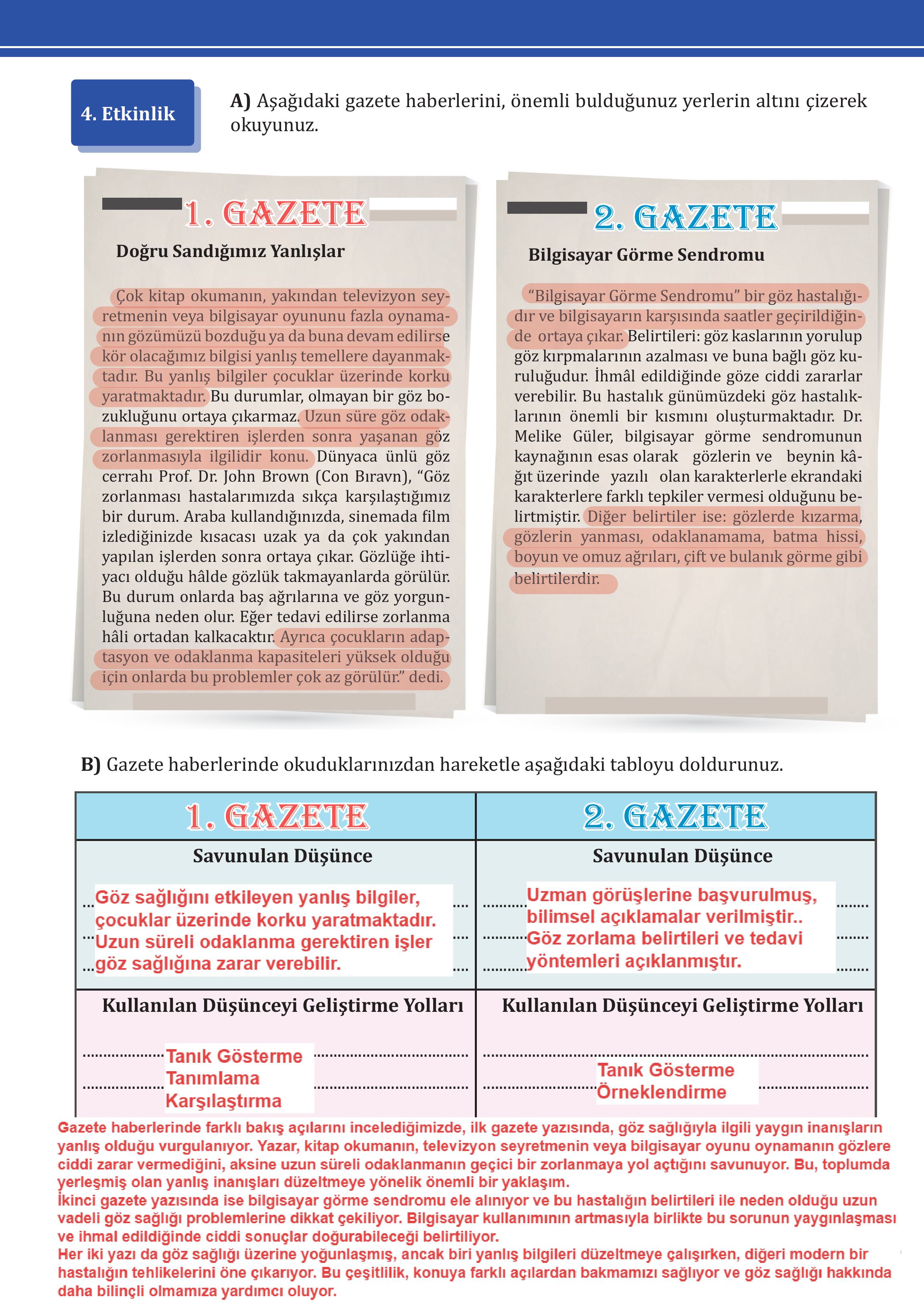 7. Sınıf Meb Yayınları Türkçe Ders Kitabı Sayfa 95 Cevapları