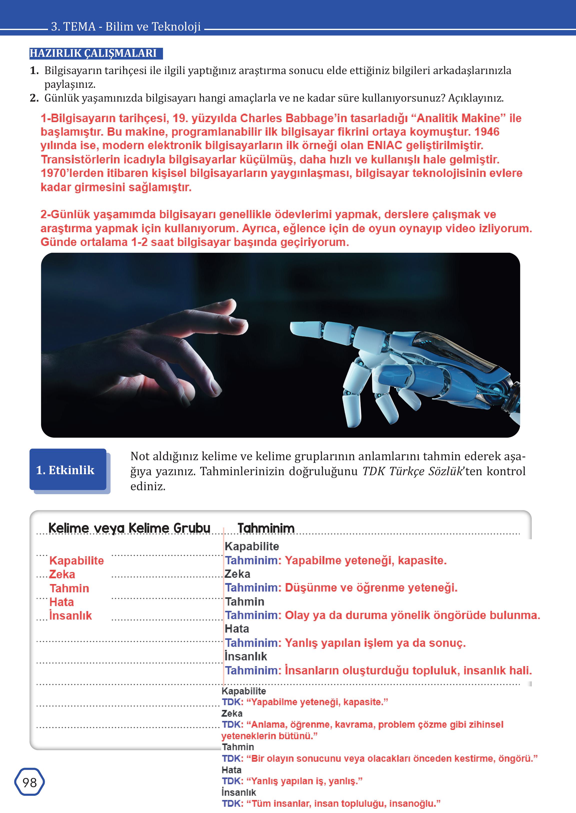 7. Sınıf Meb Yayınları Türkçe Ders Kitabı Sayfa 98 Cevapları 7. Sınıf Meb Yayınları Türkçe Ders Kitabı Sayfa 98 Cevapları