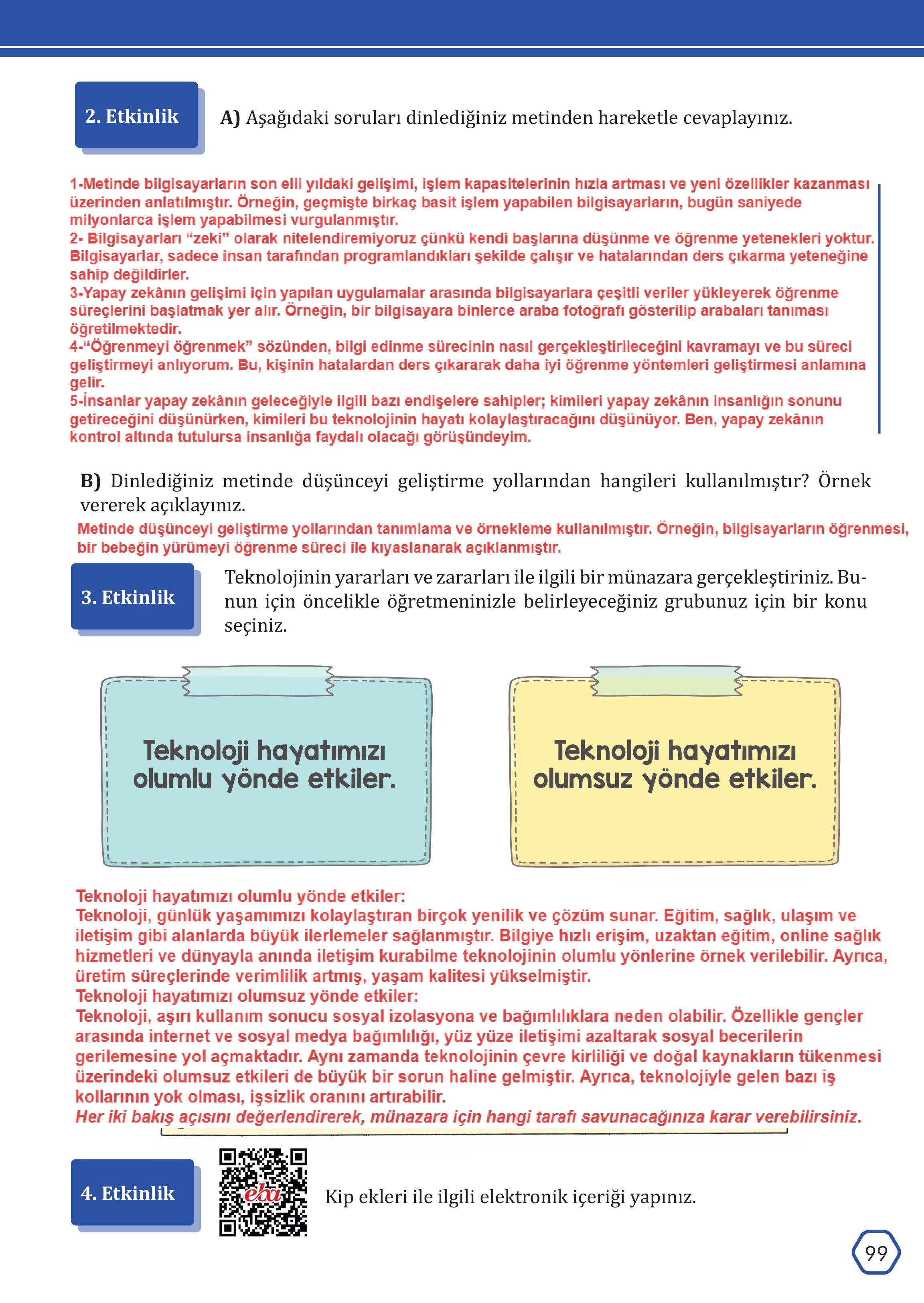 7. Sınıf Meb Yayınları Türkçe Ders Kitabı Sayfa 99 Cevapları