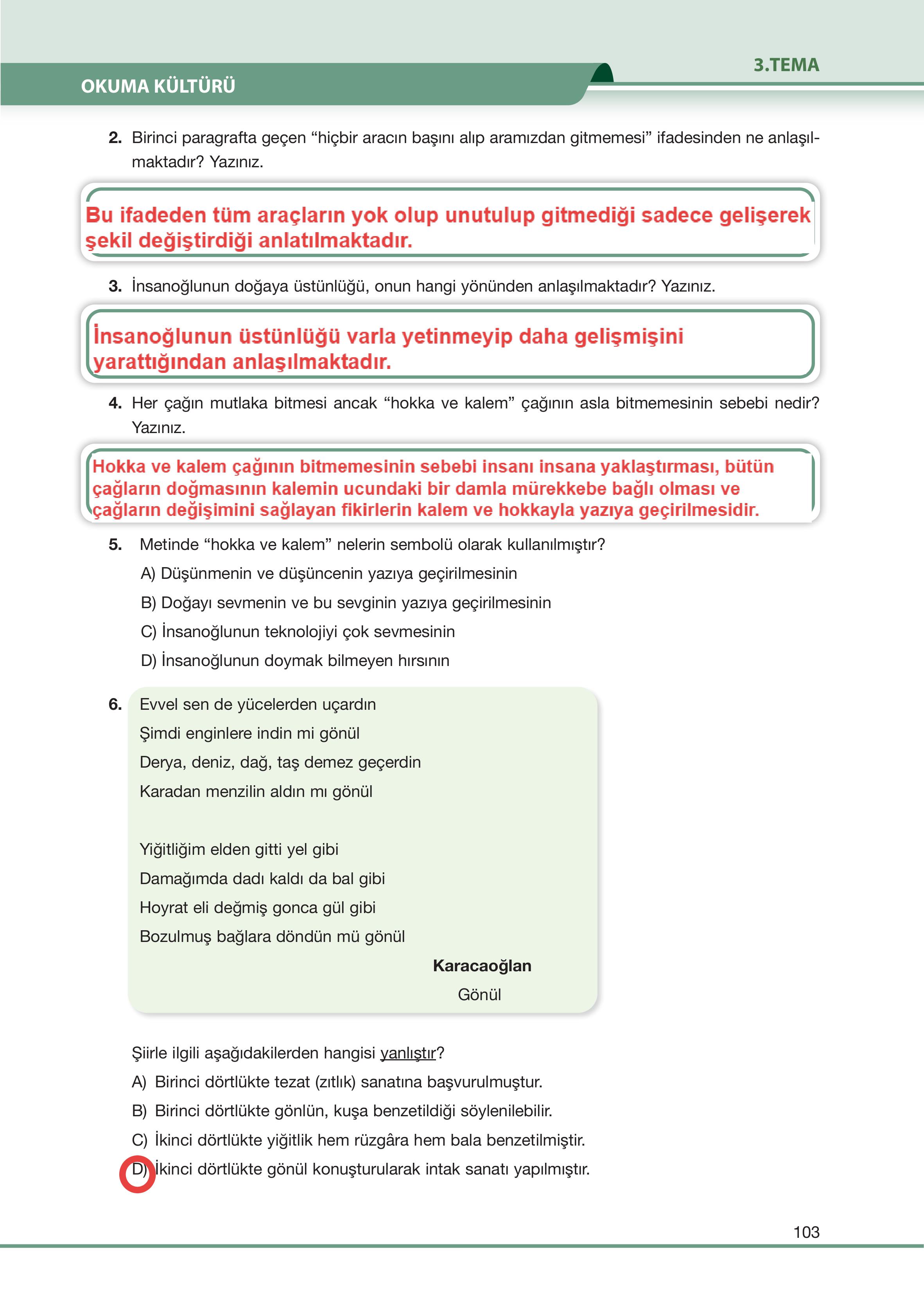 7. Sınıf Özgün Yayıncılık Türkçe Ders Kitabı Sayfa 103 Cevapları