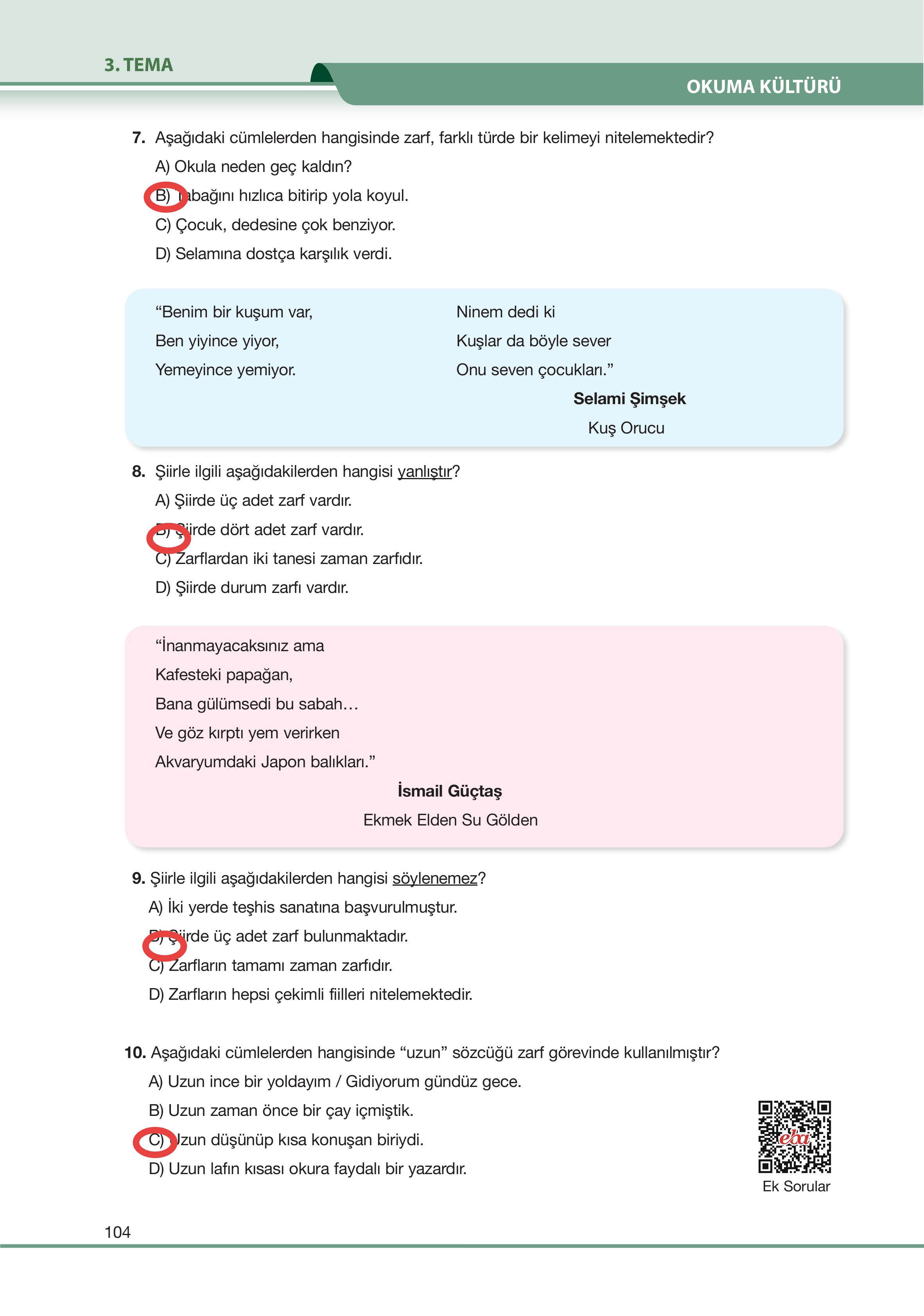 7. Sınıf Özgün Yayıncılık Türkçe Ders Kitabı Sayfa 104 Cevapları