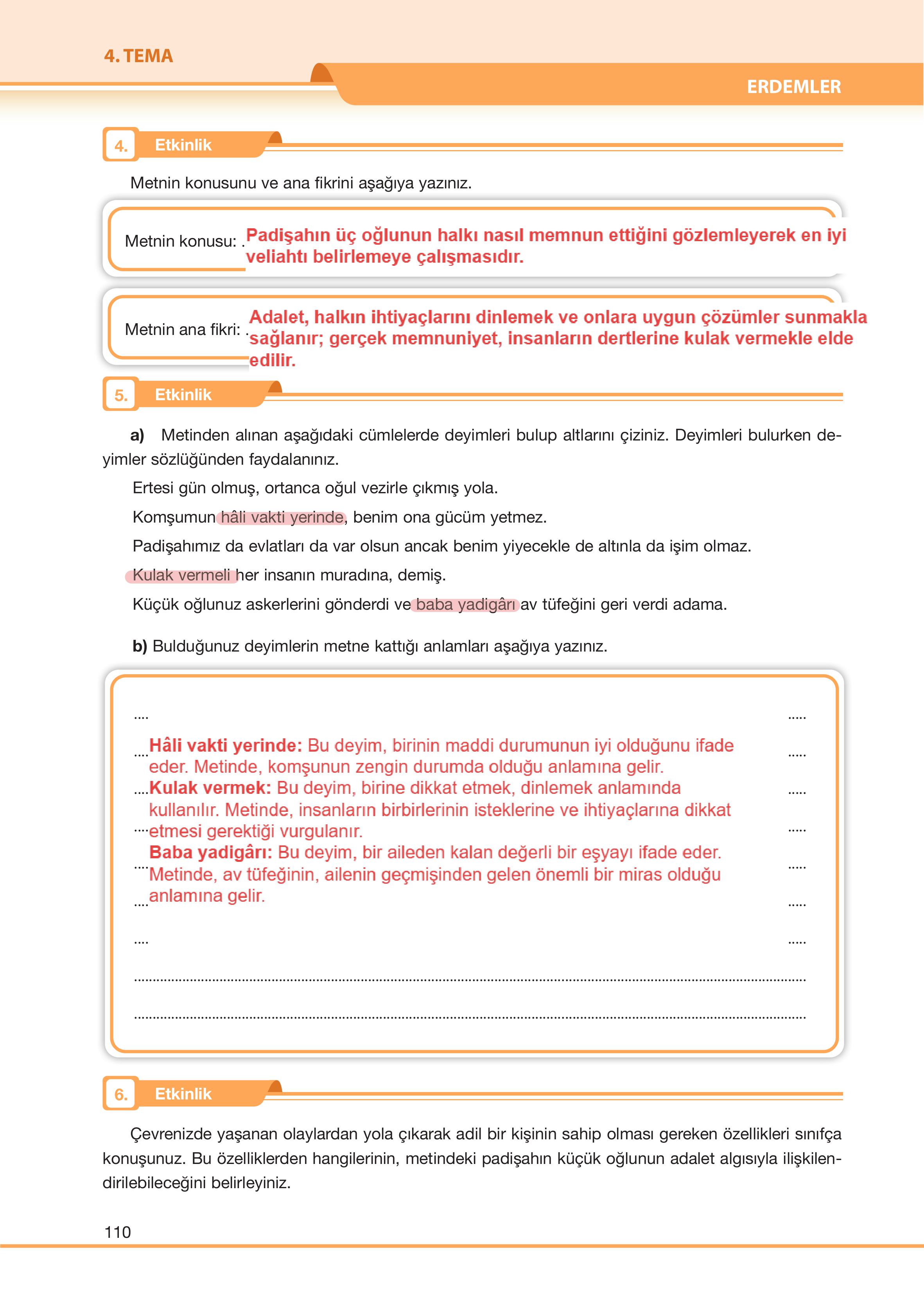 7. Sınıf Özgün Yayıncılık Türkçe Ders Kitabı Sayfa 110 Cevapları