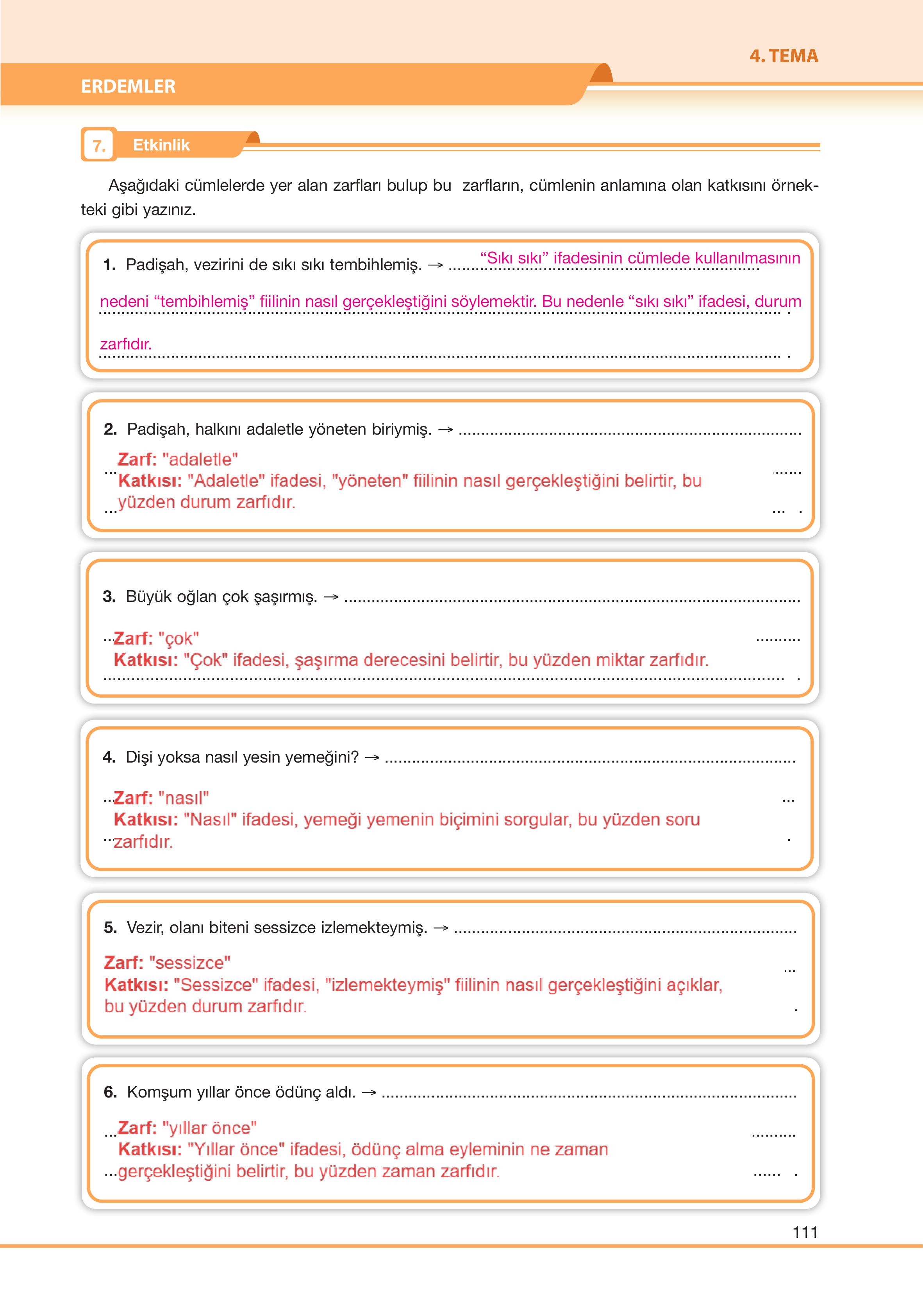 7. Sınıf Özgün Yayıncılık Türkçe Ders Kitabı Sayfa 111 Cevapları