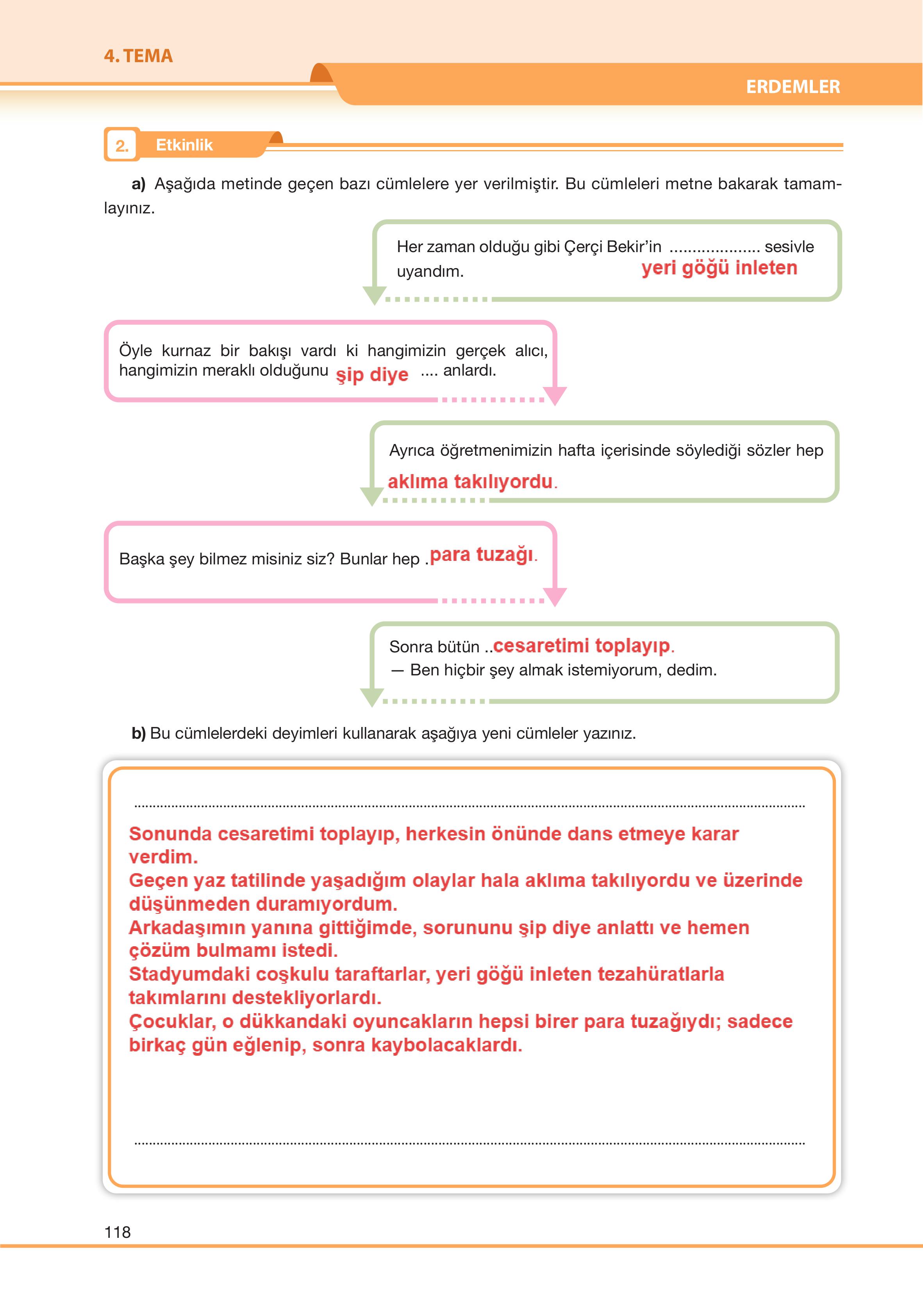 7. Sınıf Özgün Yayıncılık Türkçe Ders Kitabı Sayfa 118 Cevapları