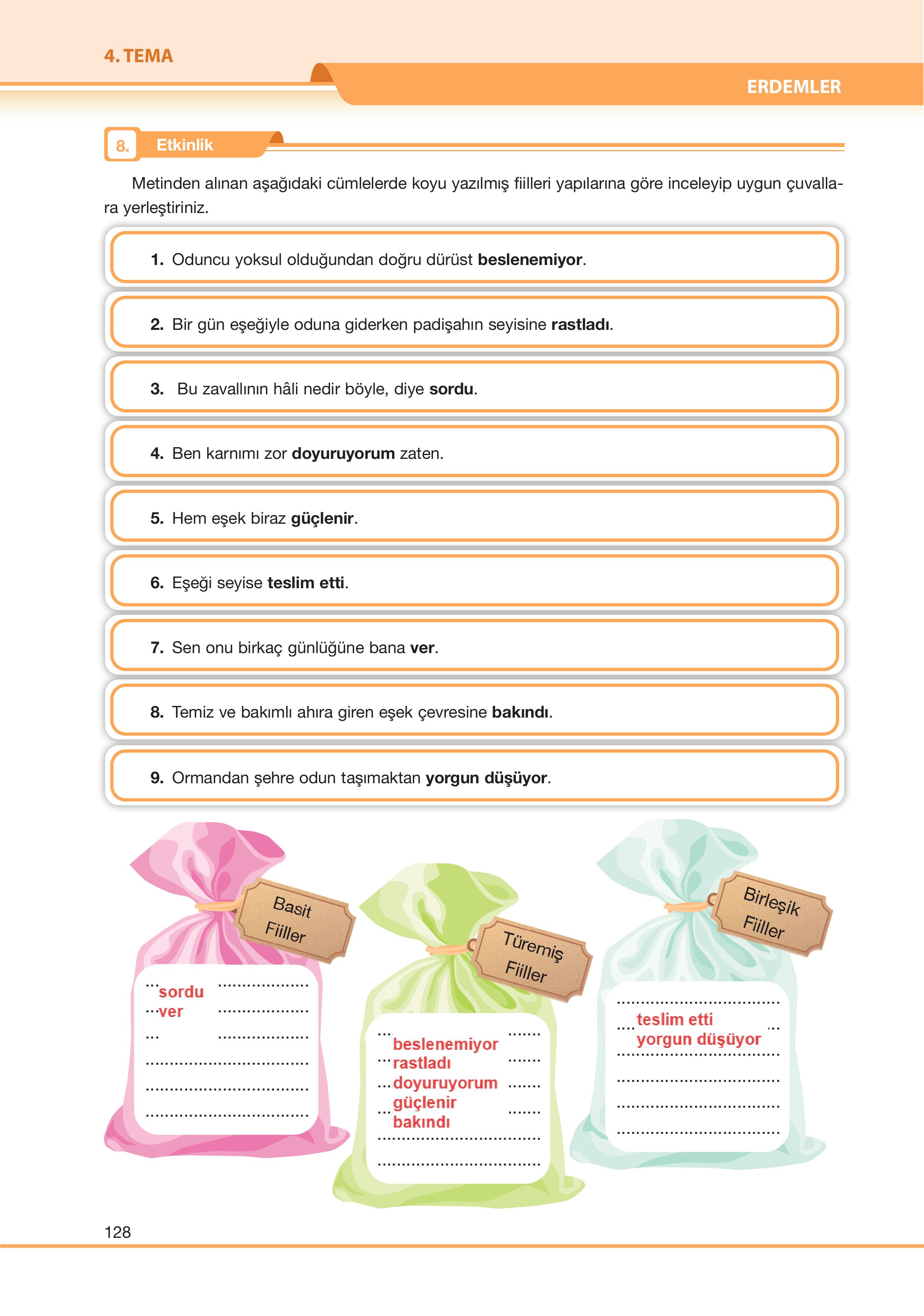 7. Sınıf Özgün Yayıncılık Türkçe Ders Kitabı Sayfa 128 Cevapları