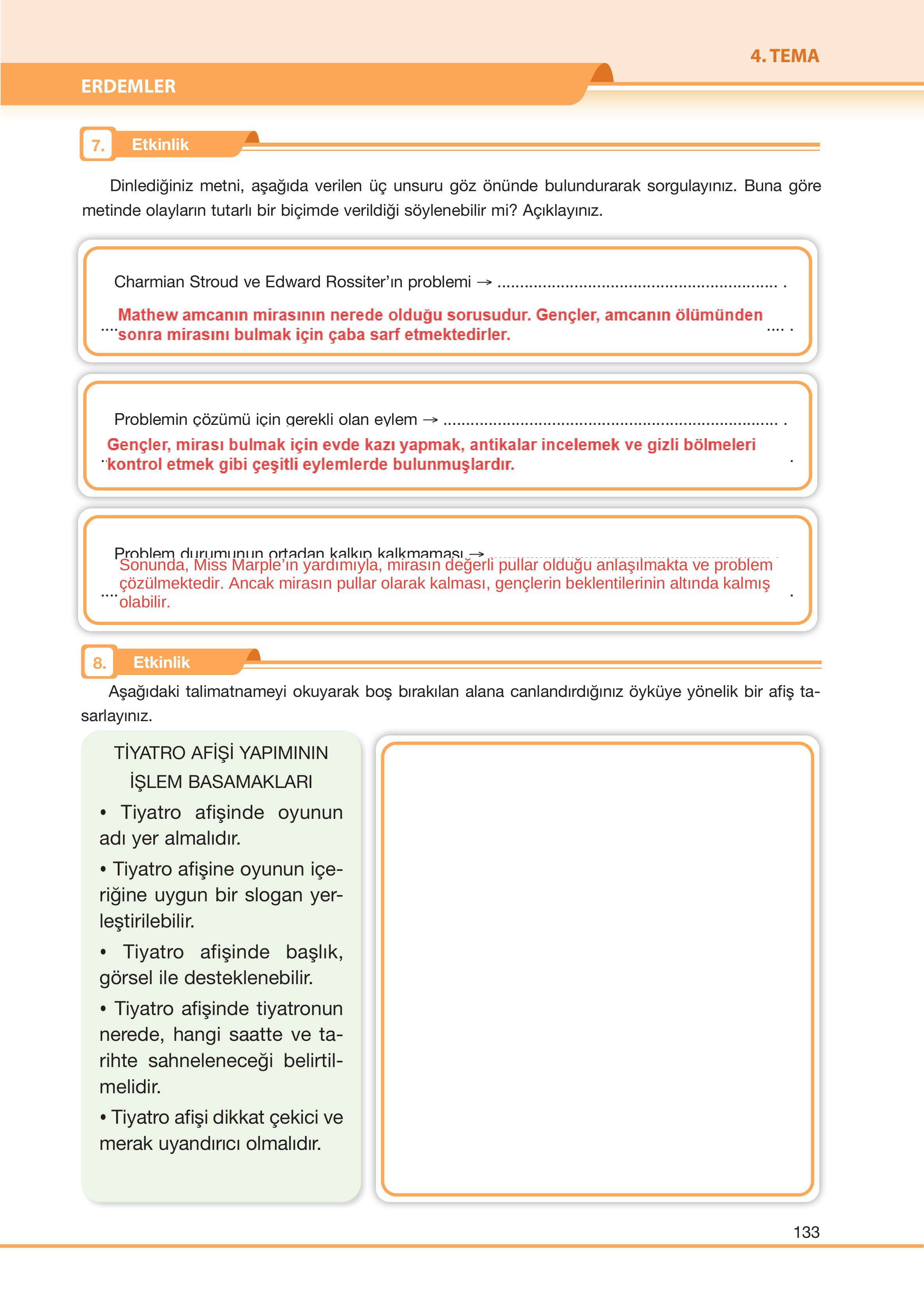 7. Sınıf Özgün Yayıncılık Türkçe Ders Kitabı Sayfa 133 Cevapları