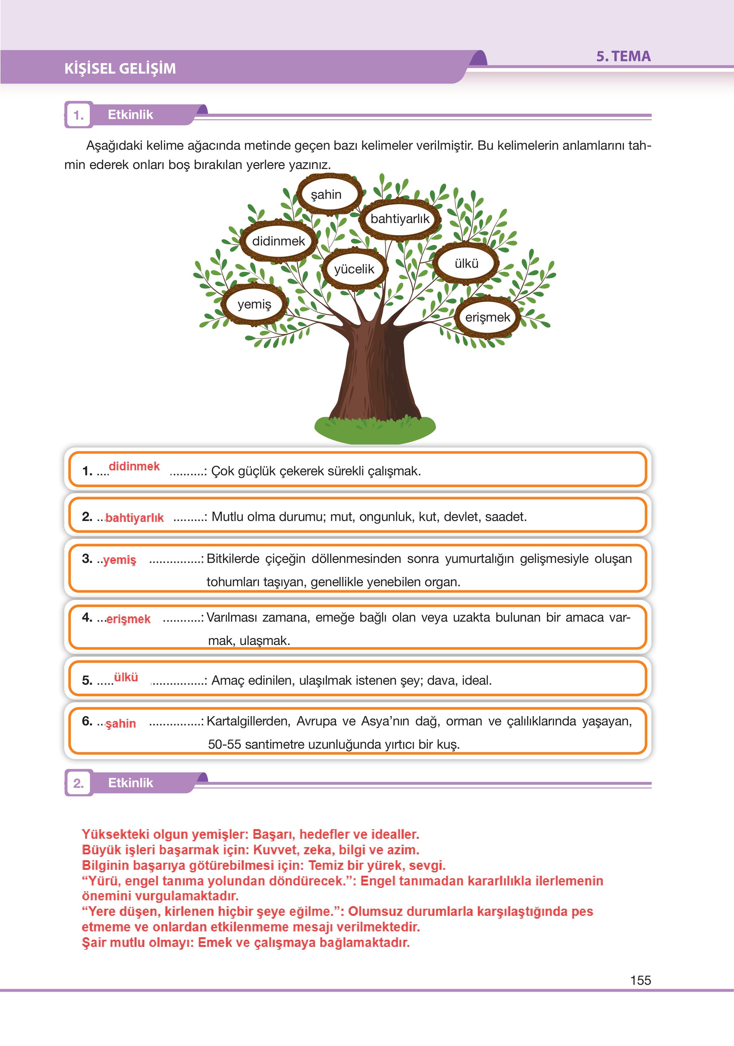 7. Sınıf Özgün Yayıncılık Türkçe Ders Kitabı Sayfa 155 Cevapları